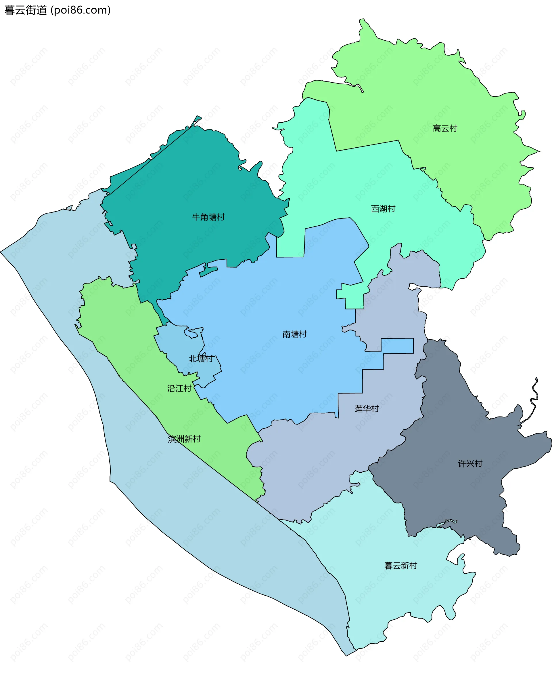 暮云街道边界地图(五级行政区划)