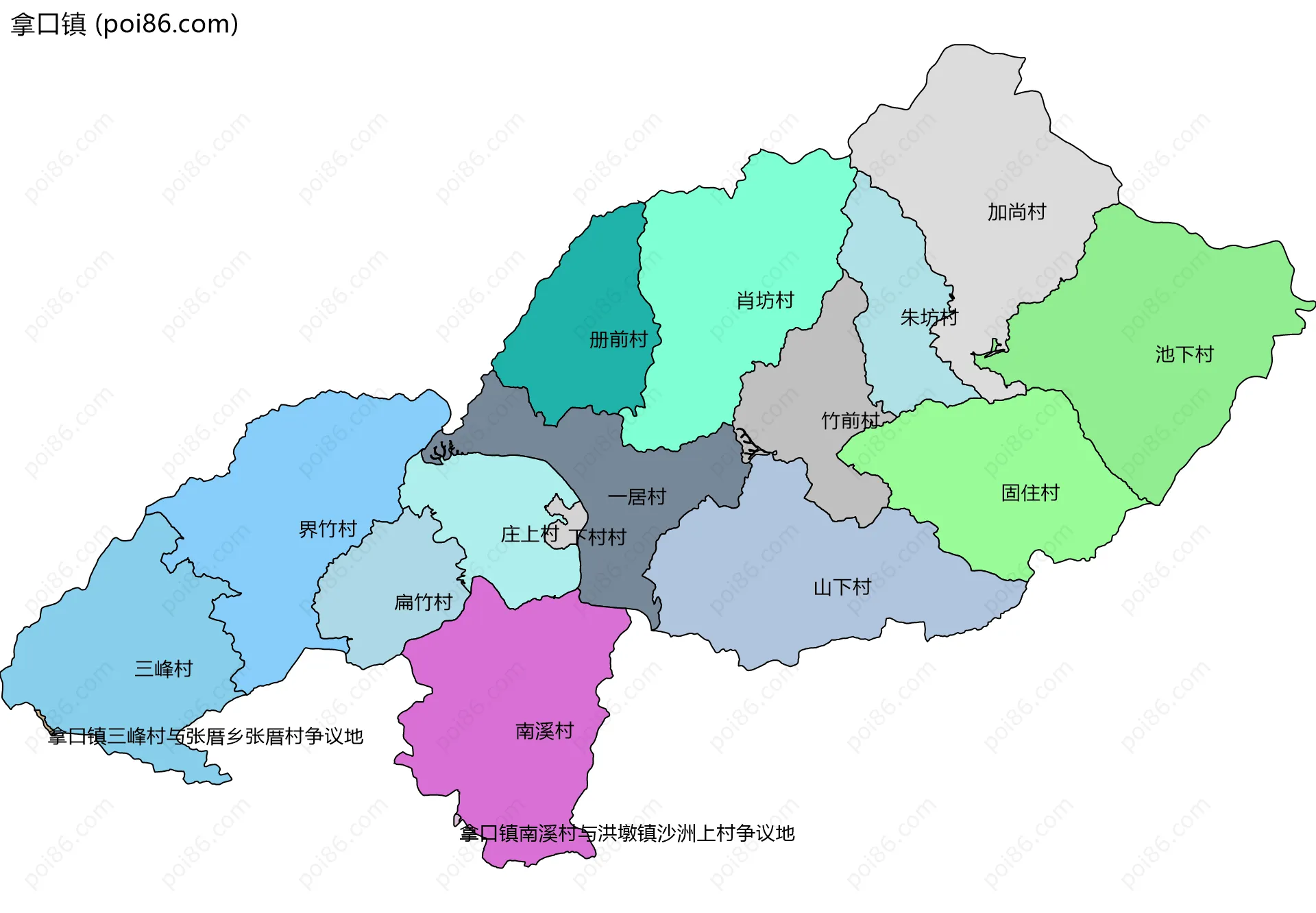 拿口镇边界地图(五级行政区划)