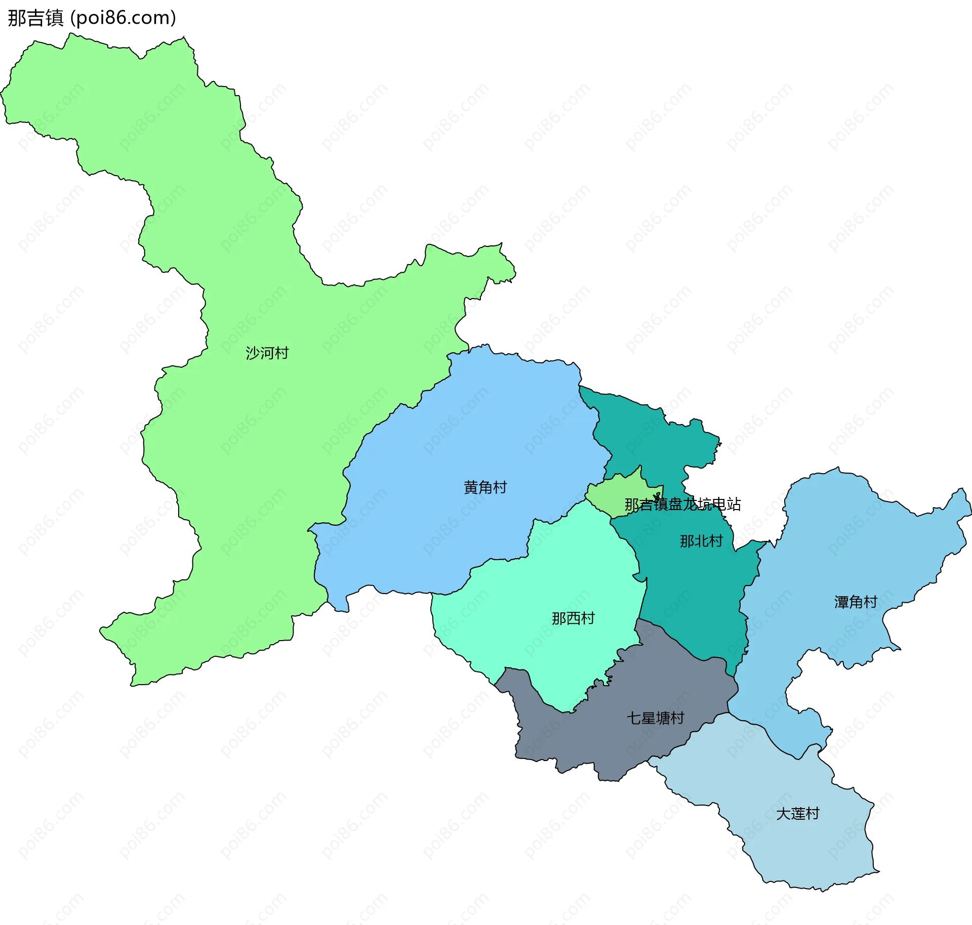 那吉镇边界地图(五级行政区划)
