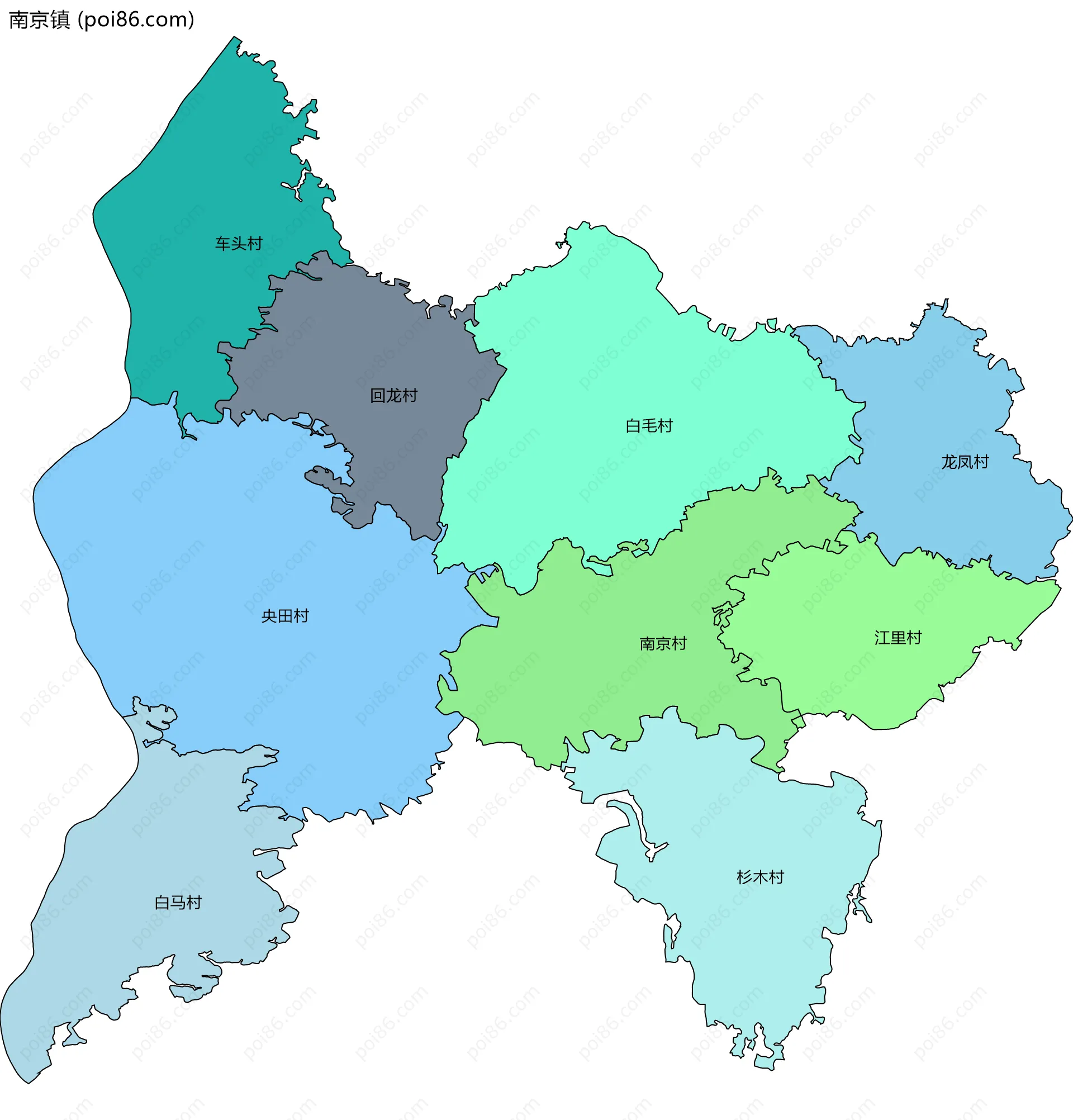 南京镇边界地图(五级行政区划)