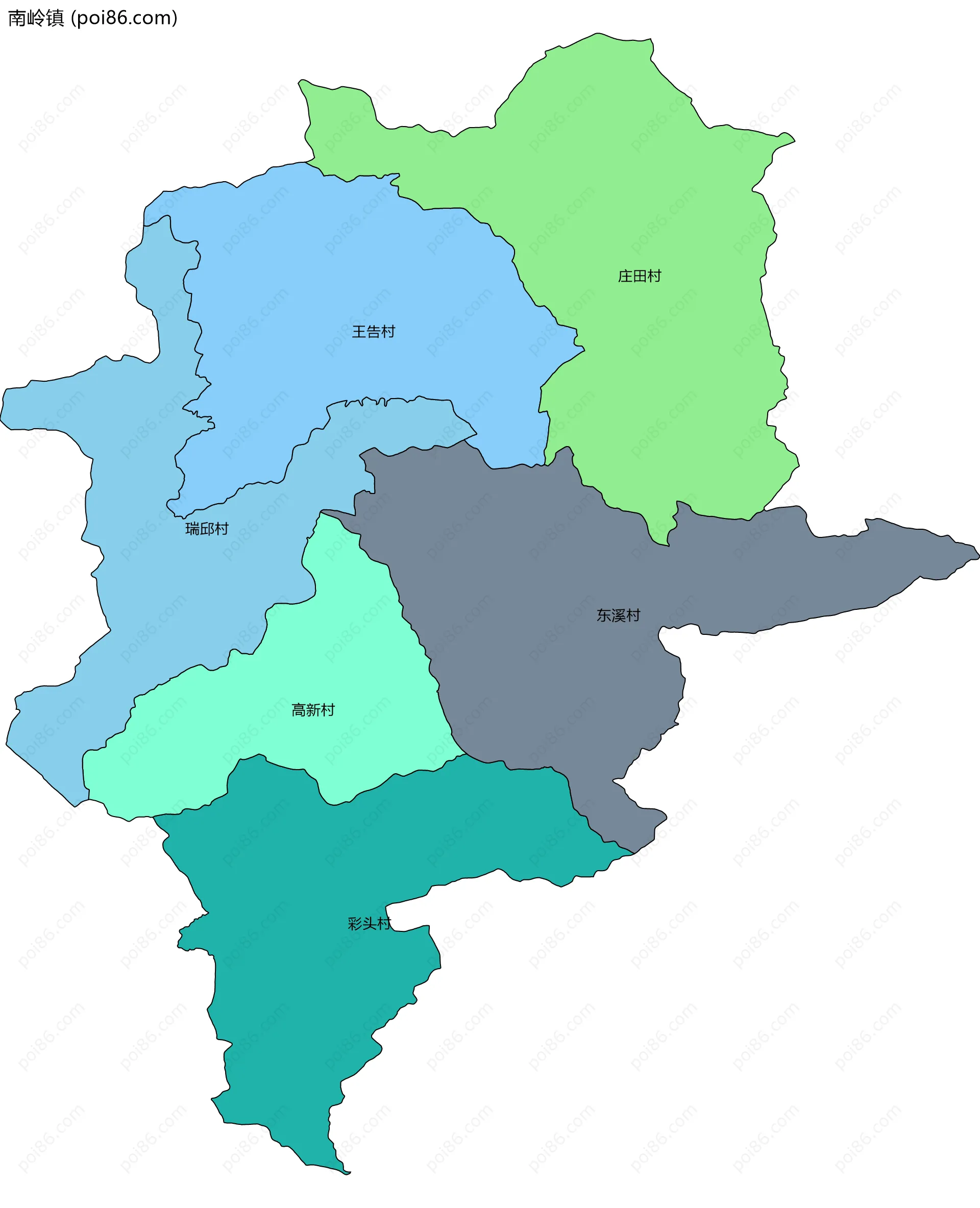 南岭镇边界地图(五级行政区划)