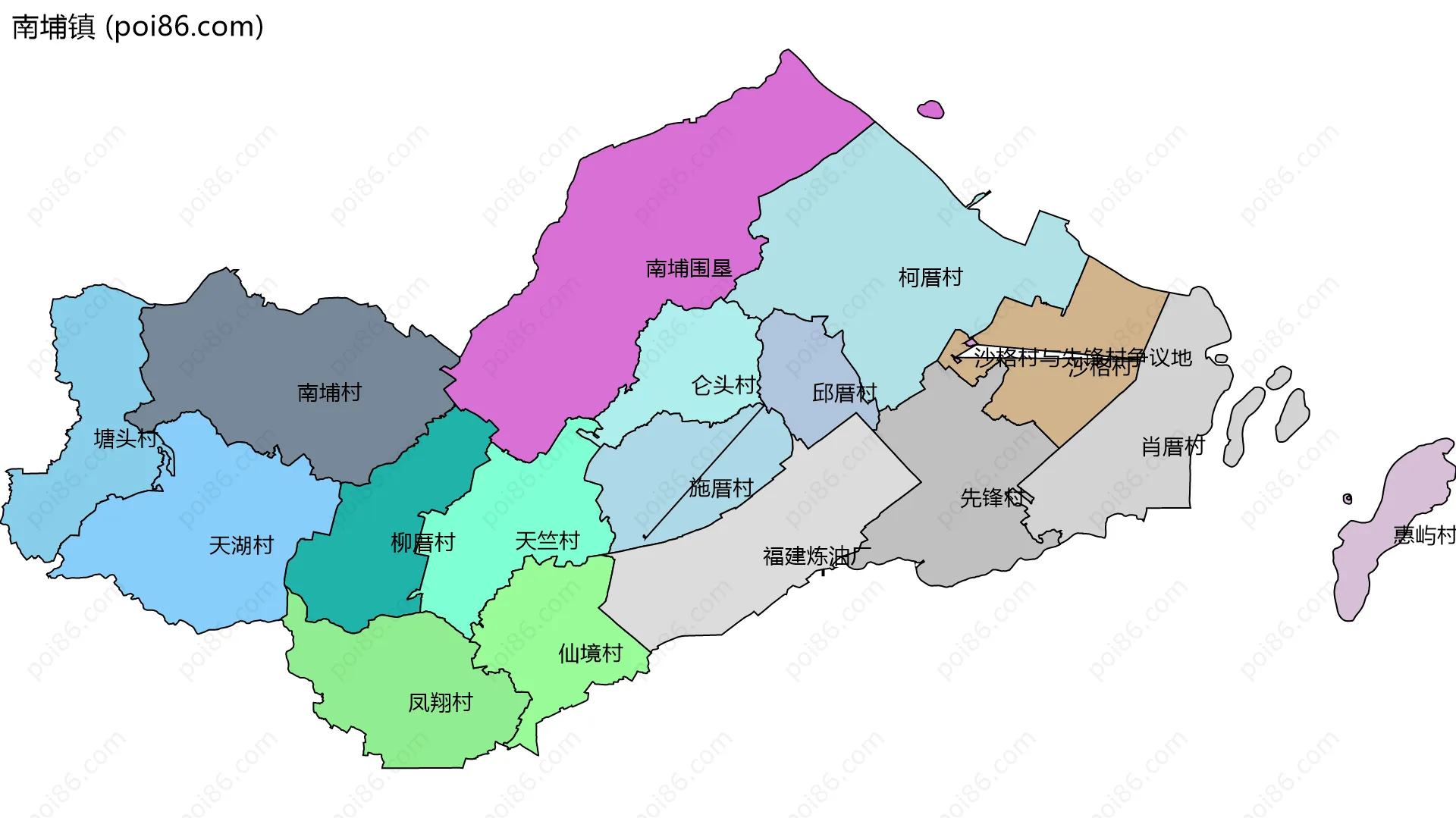 南埔镇边界地图(五级行政区划)