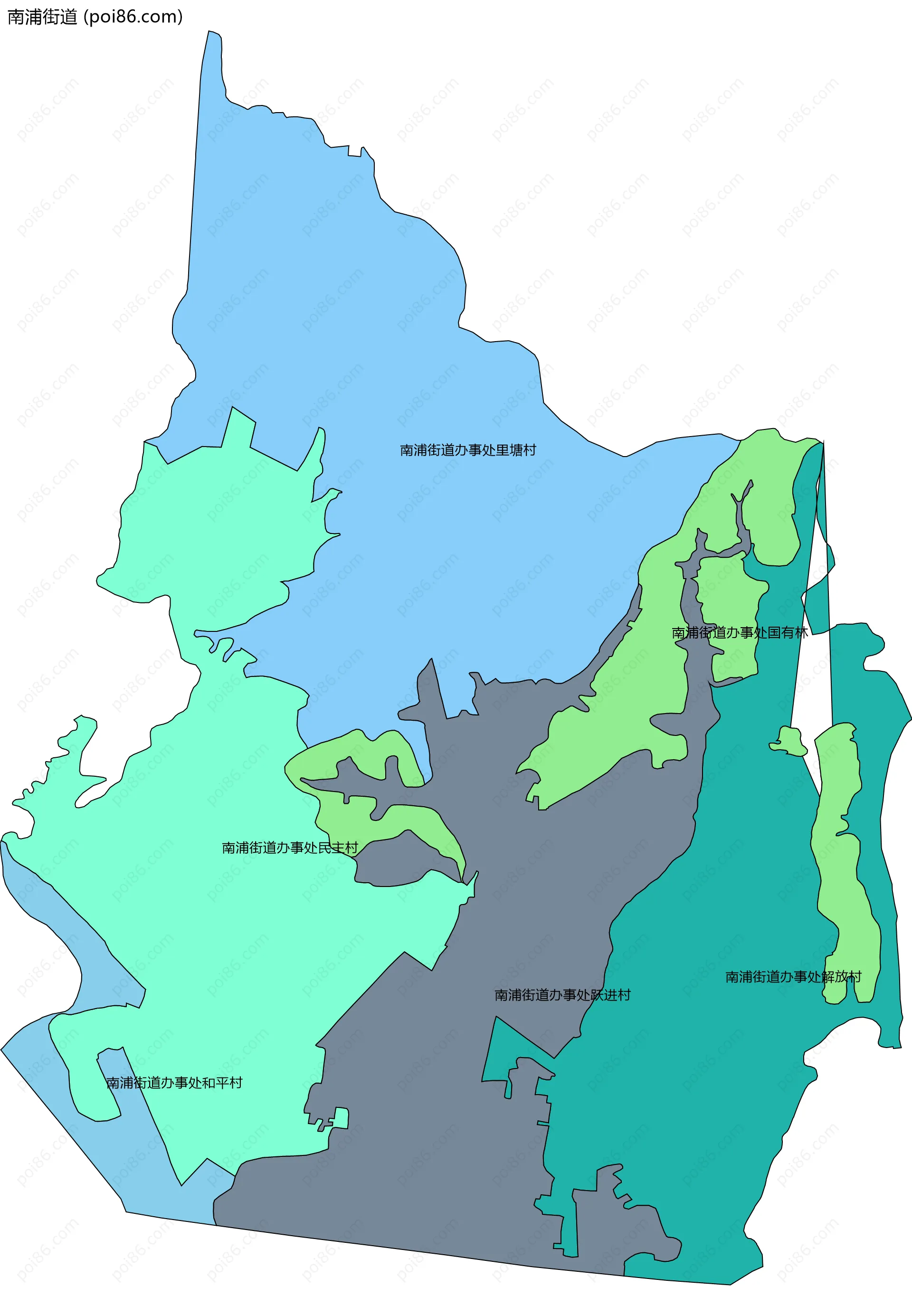 南浦街道边界地图(五级行政区划)