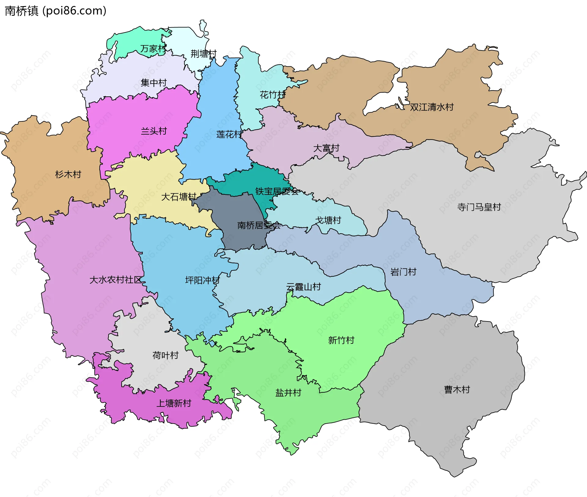 南桥镇边界地图(五级行政区划)