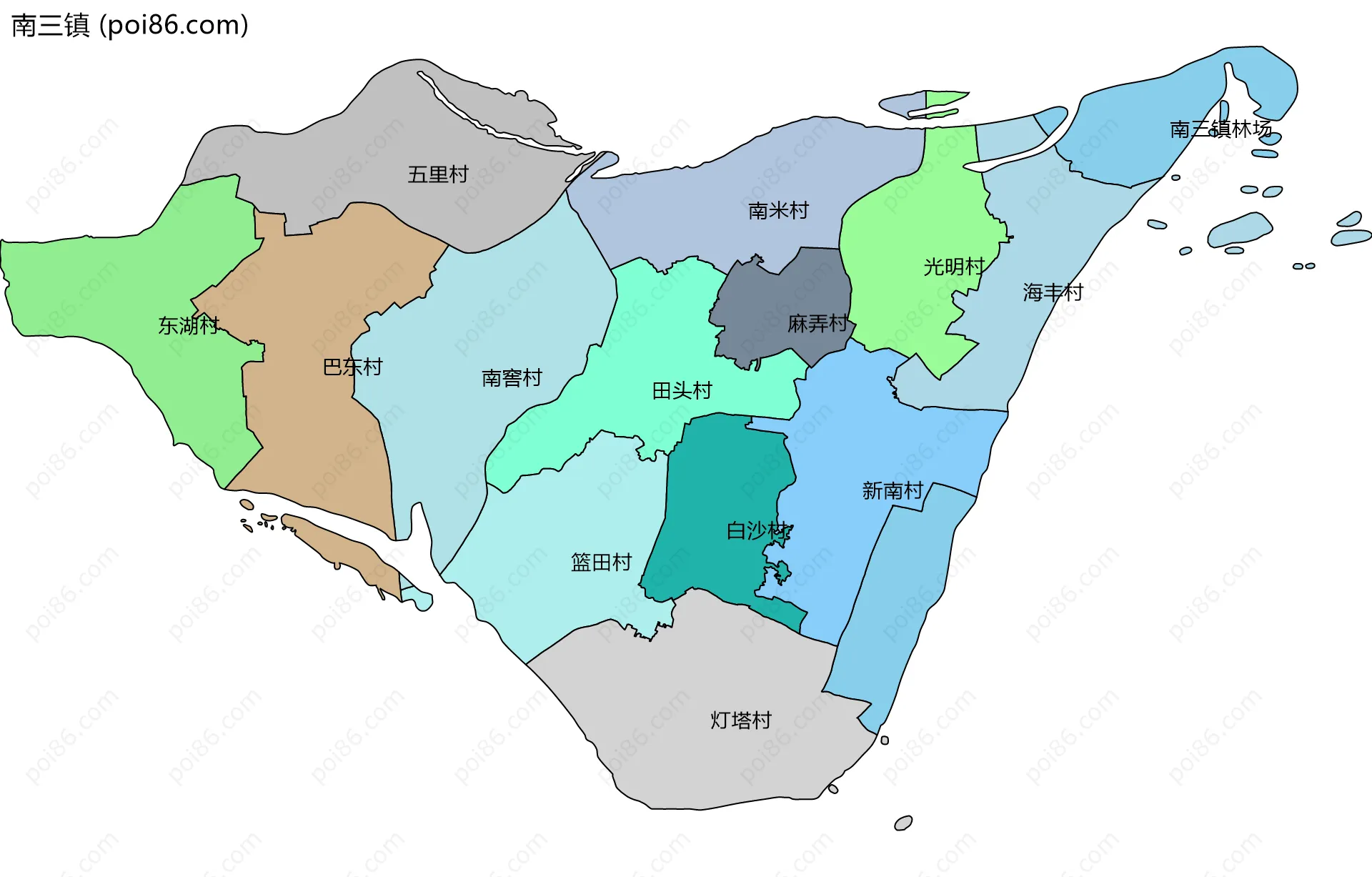 南三镇边界地图(五级行政区划)