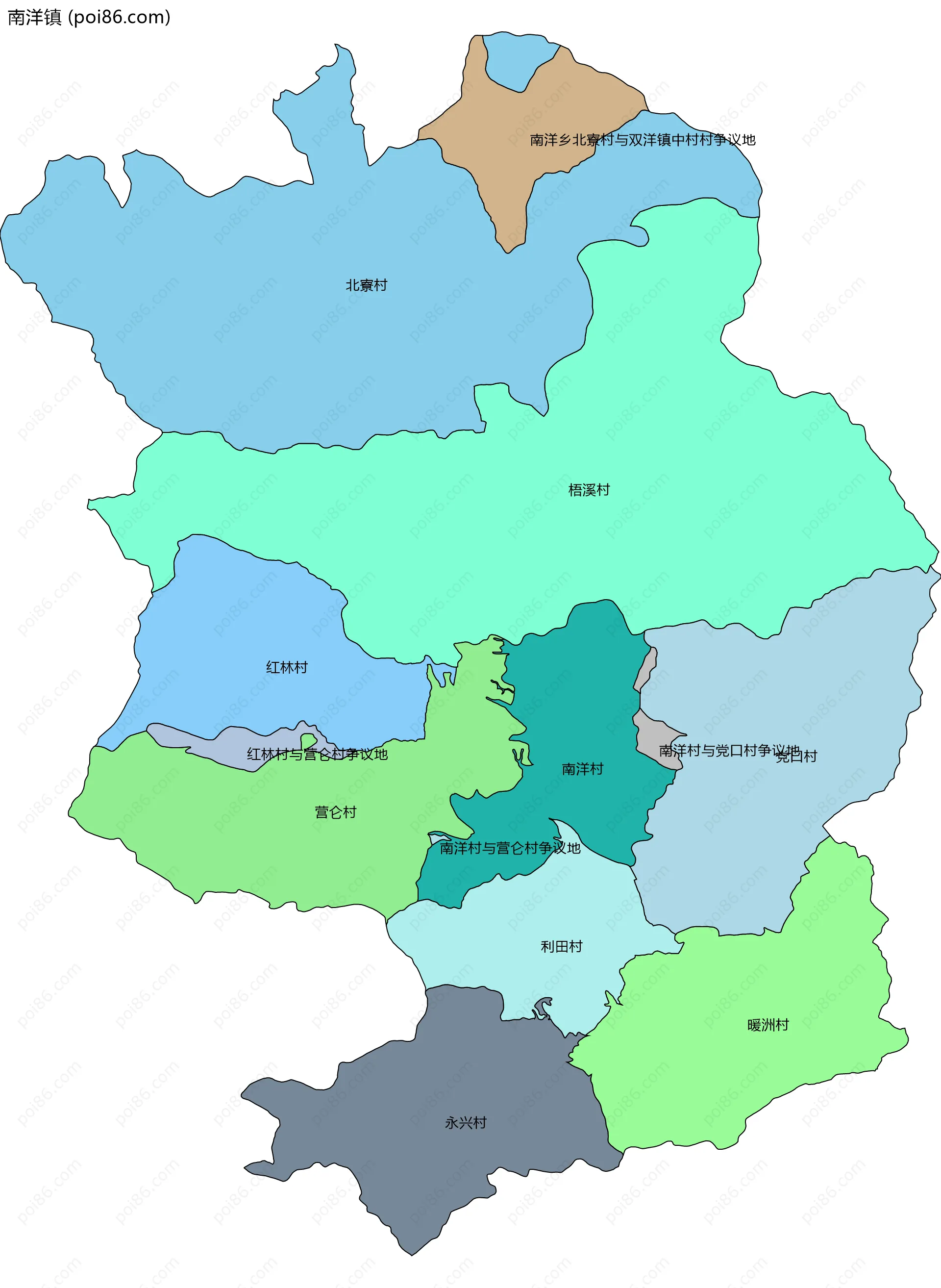 南洋镇边界地图(五级行政区划)