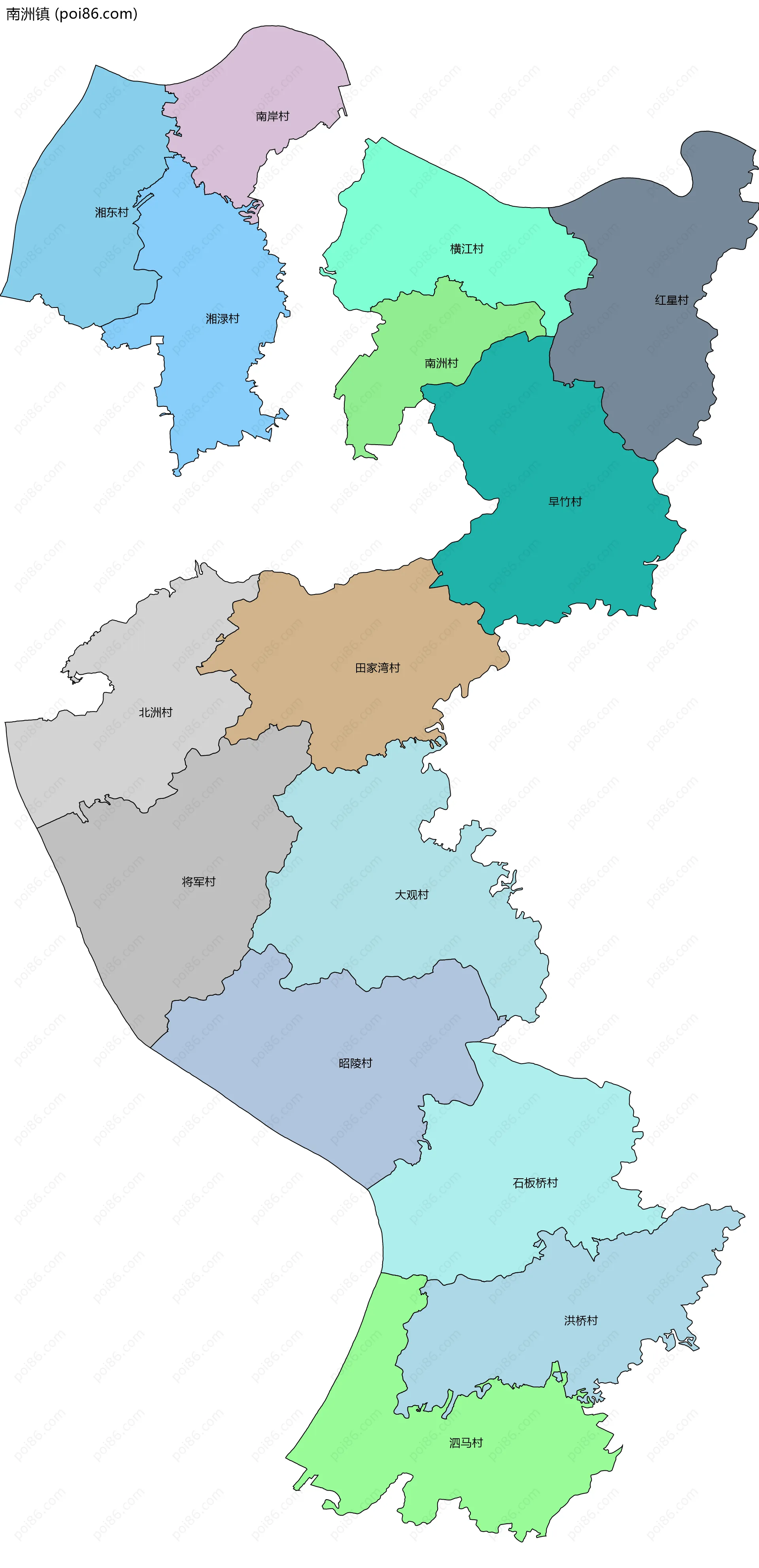 南洲镇边界地图(五级行政区划)