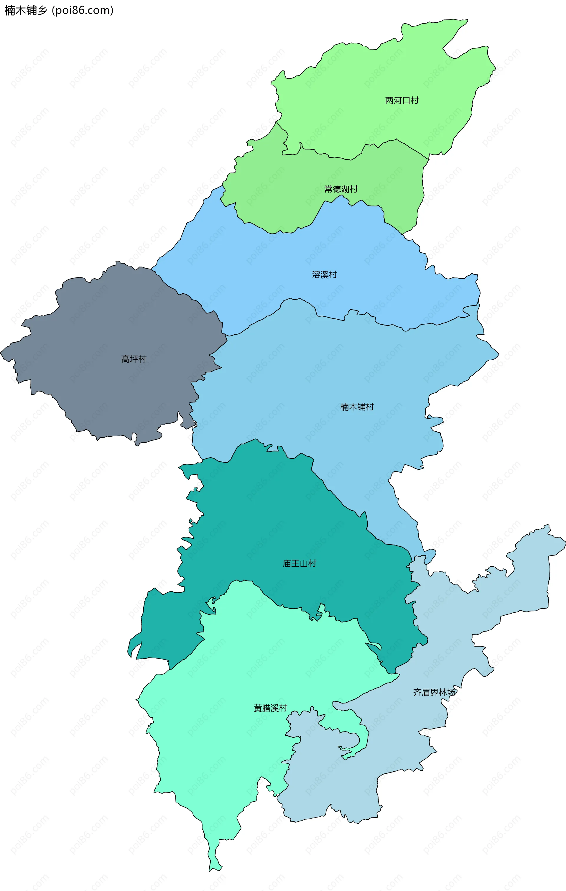 楠木铺乡边界地图(五级行政区划)
