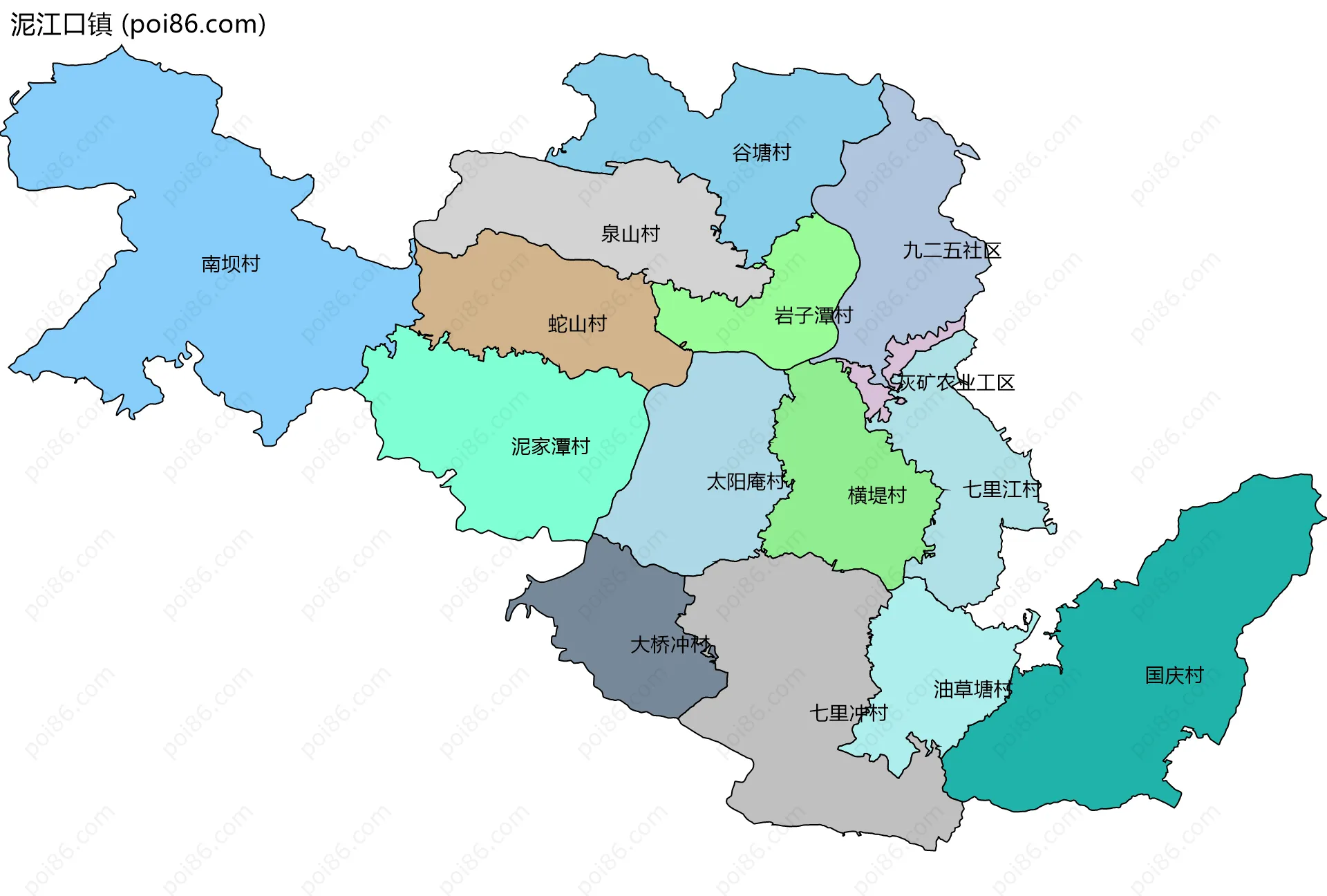 泥江口镇边界地图(五级行政区划)