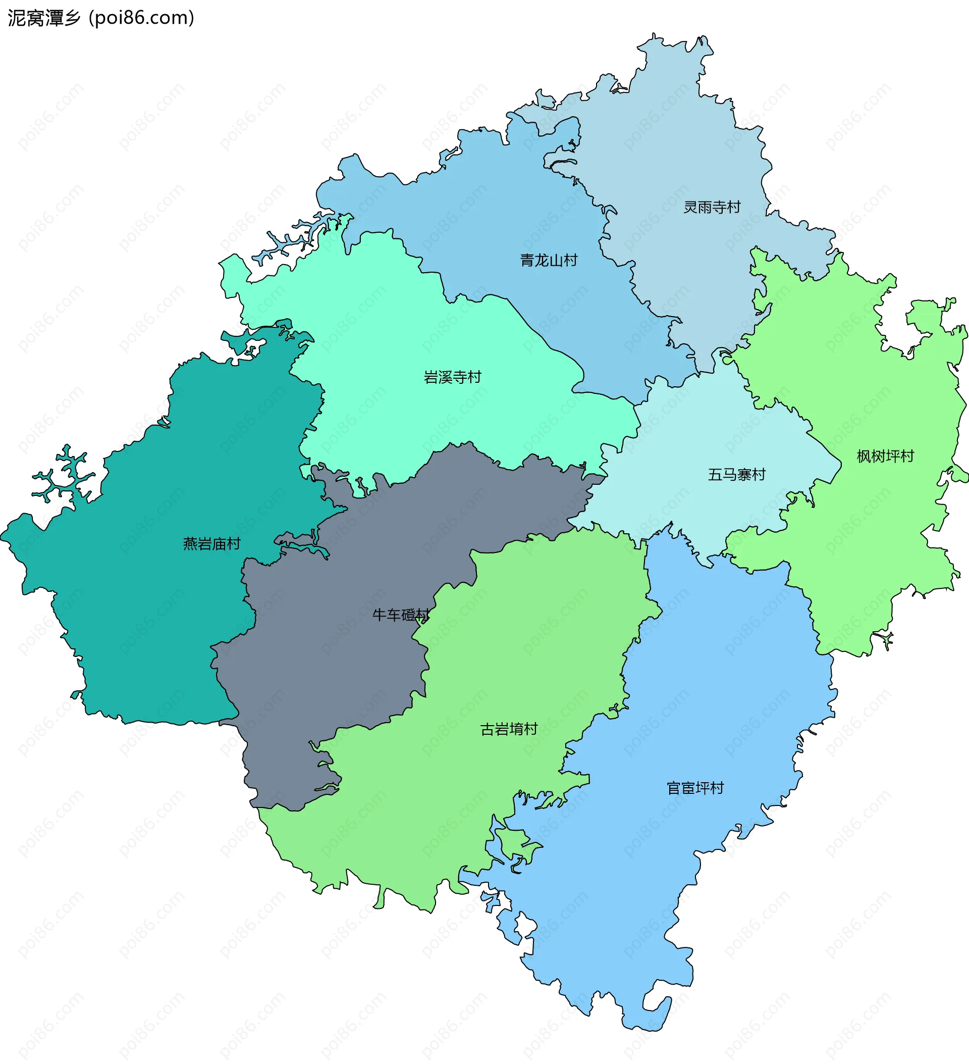 泥窝潭乡边界地图(五级行政区划)