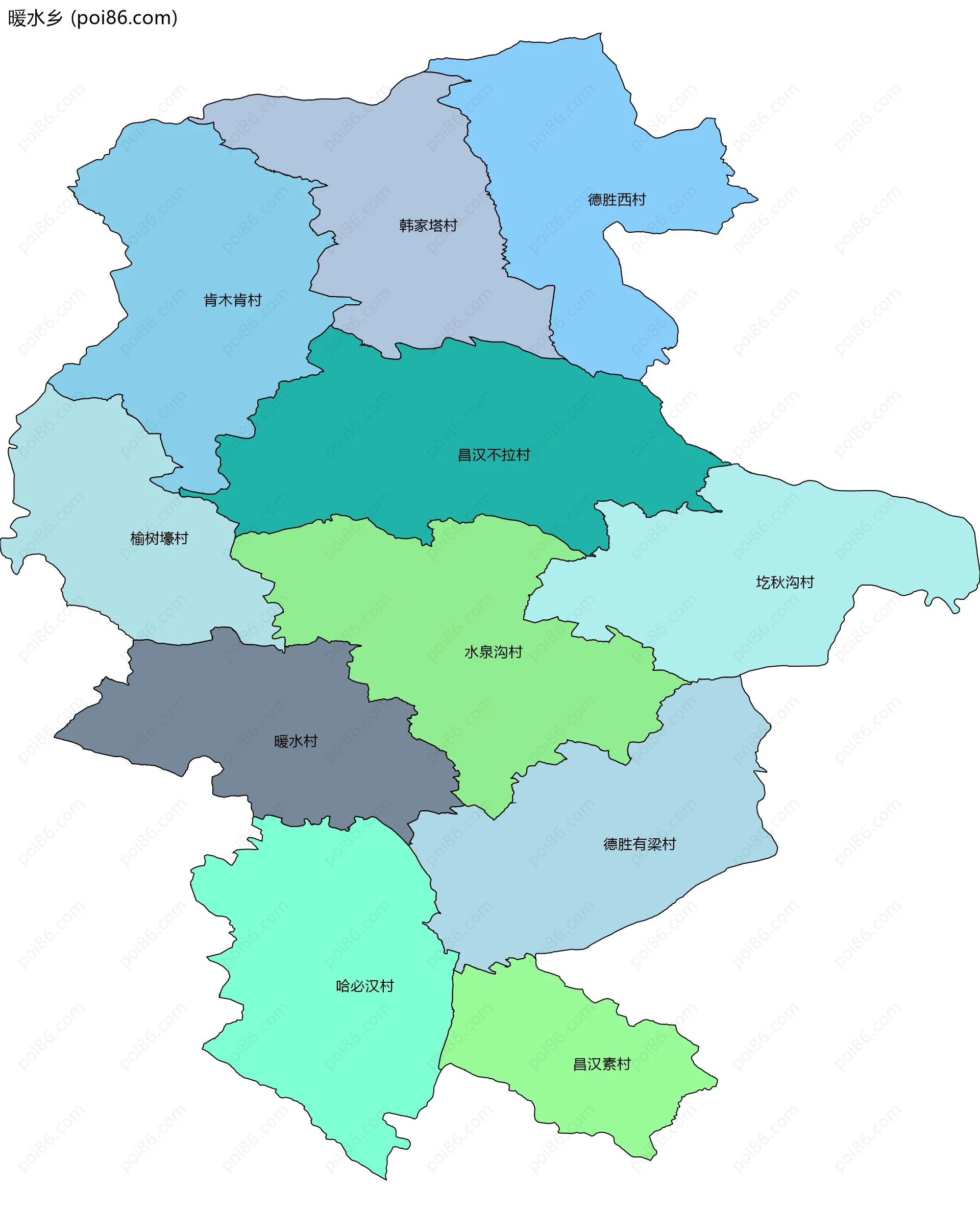 暖水乡边界地图(五级行政区划)