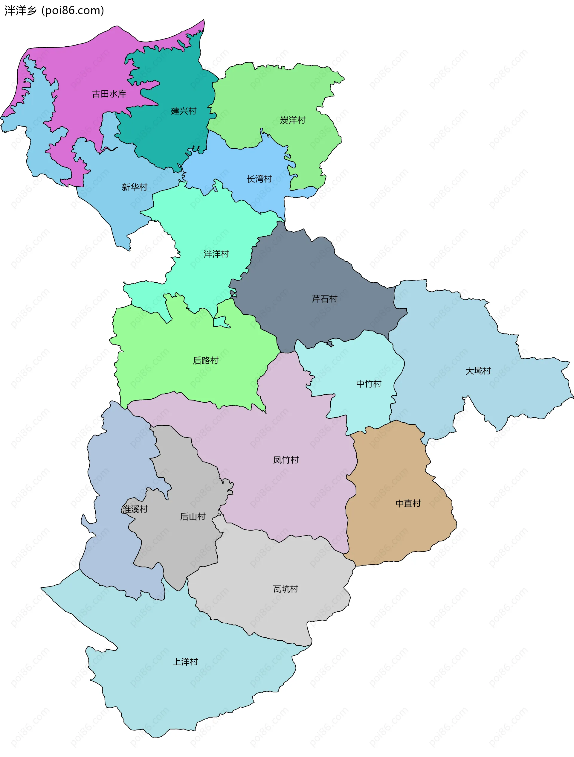 泮洋乡边界地图(五级行政区划)