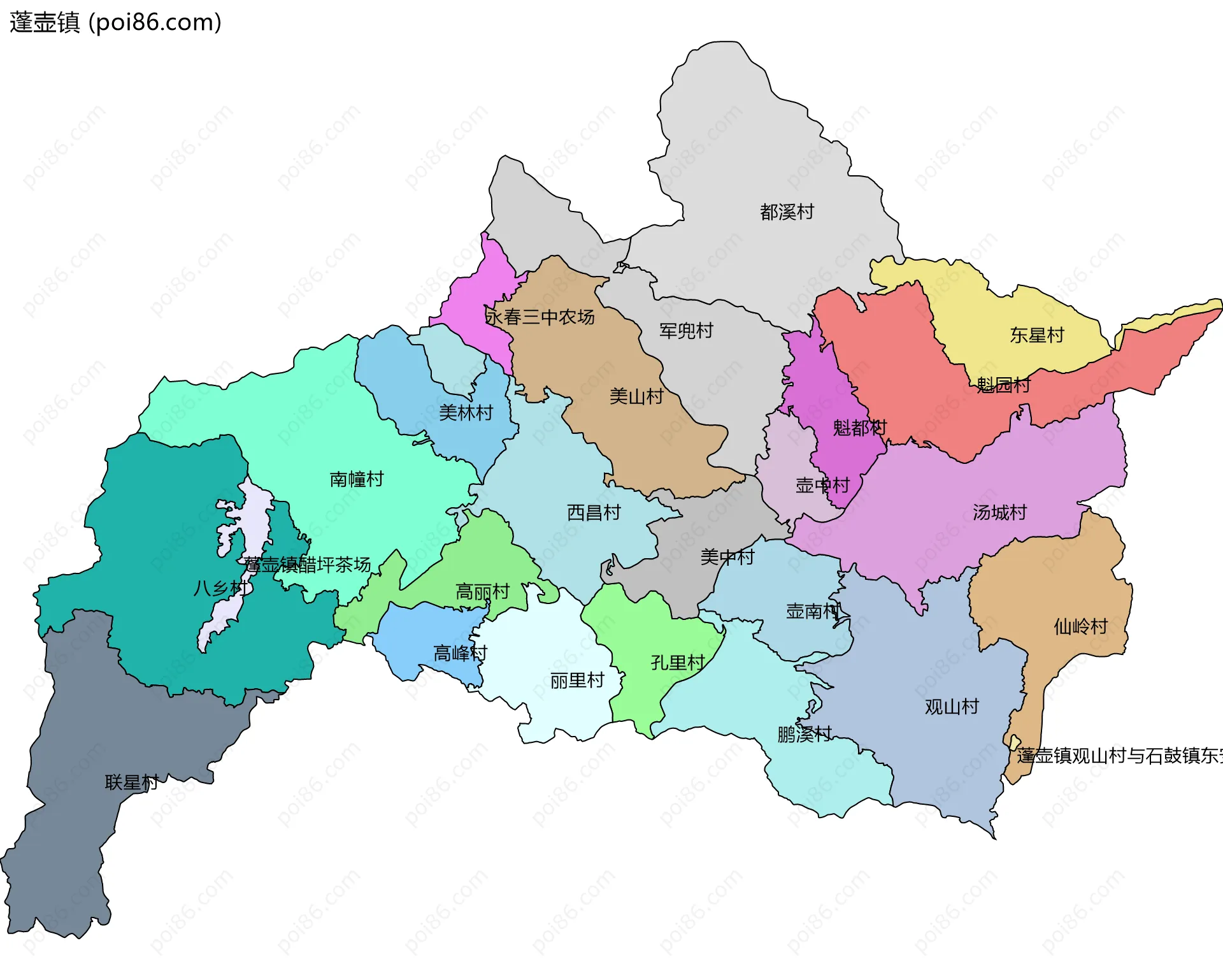 蓬壶镇边界地图(五级行政区划)
