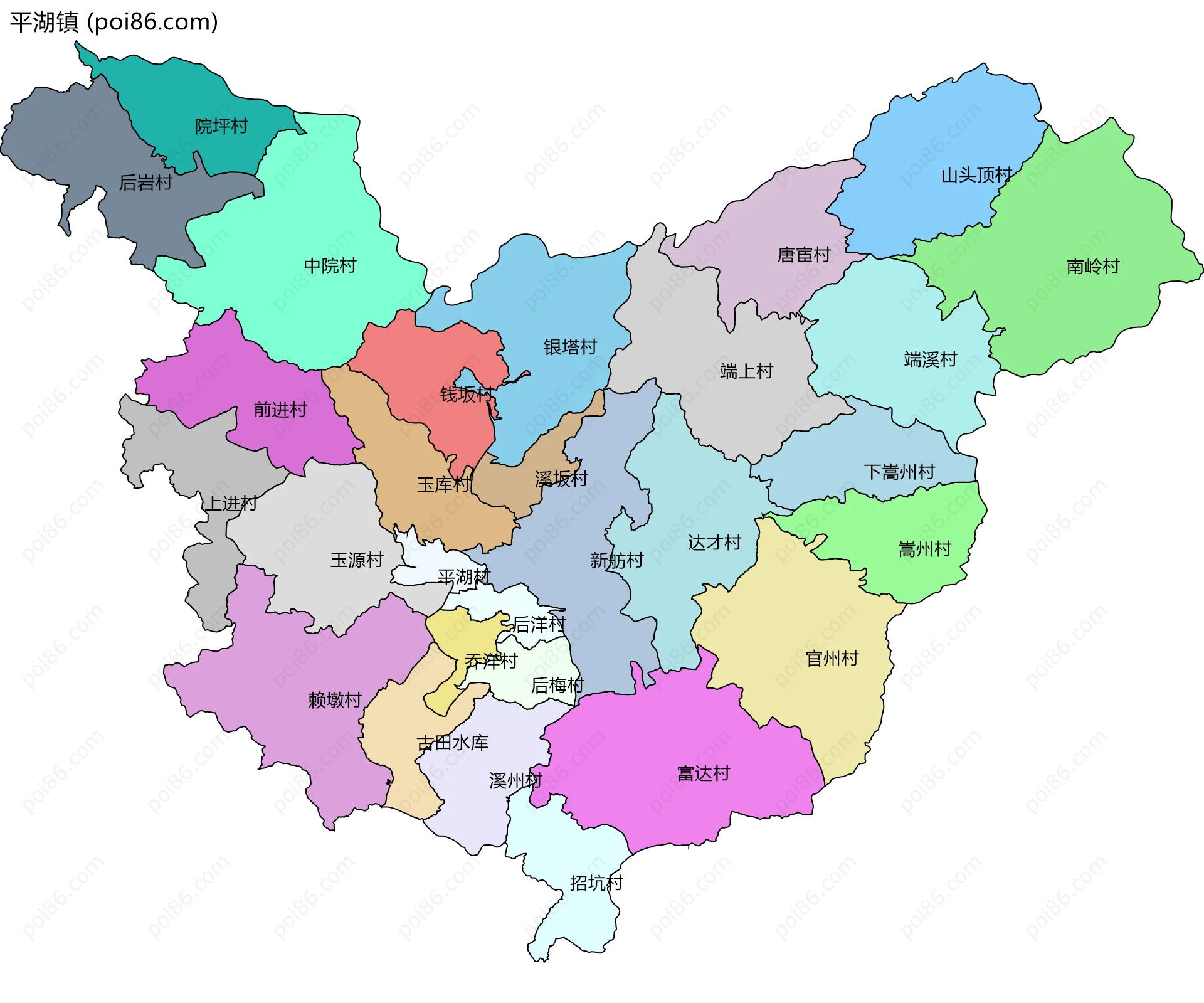 平湖镇边界地图(五级行政区划)