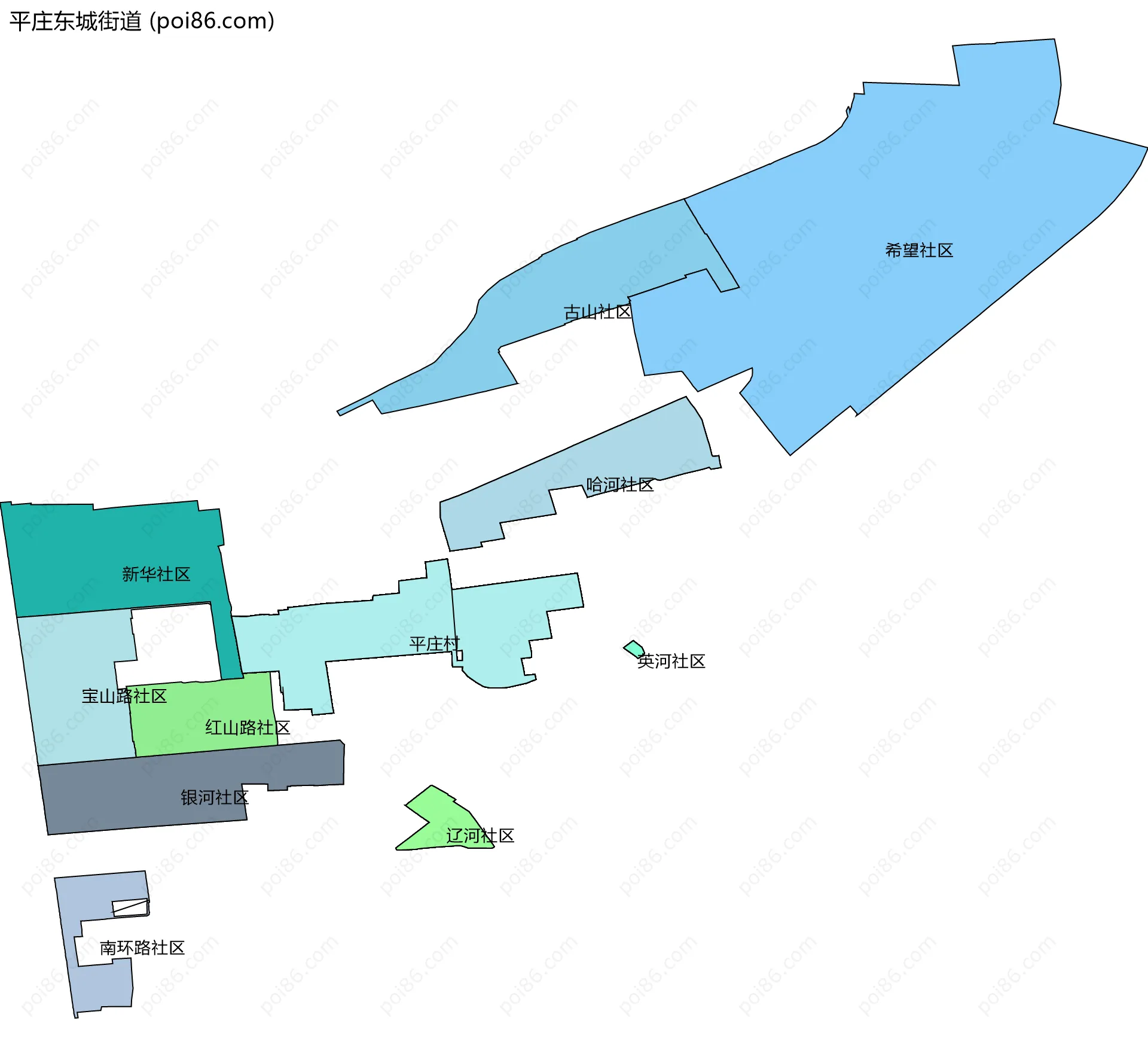 平庄东城街道边界地图(五级行政区划)
