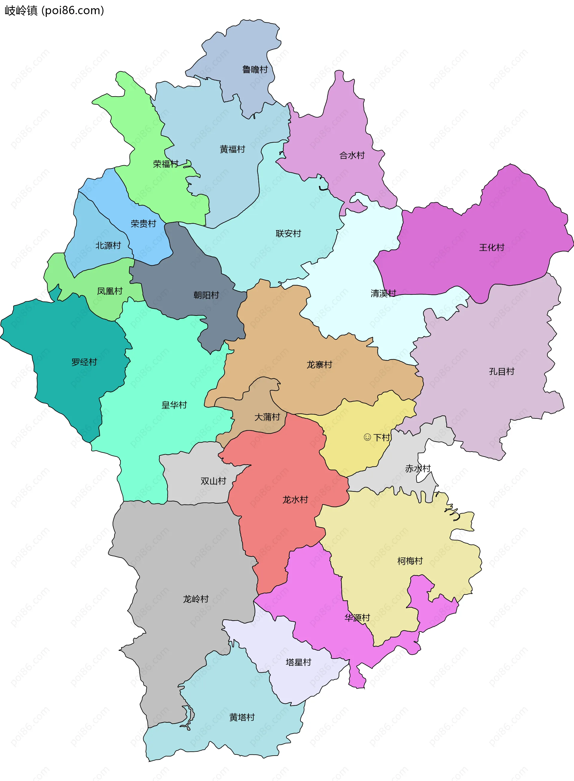 岐岭镇边界地图(五级行政区划)