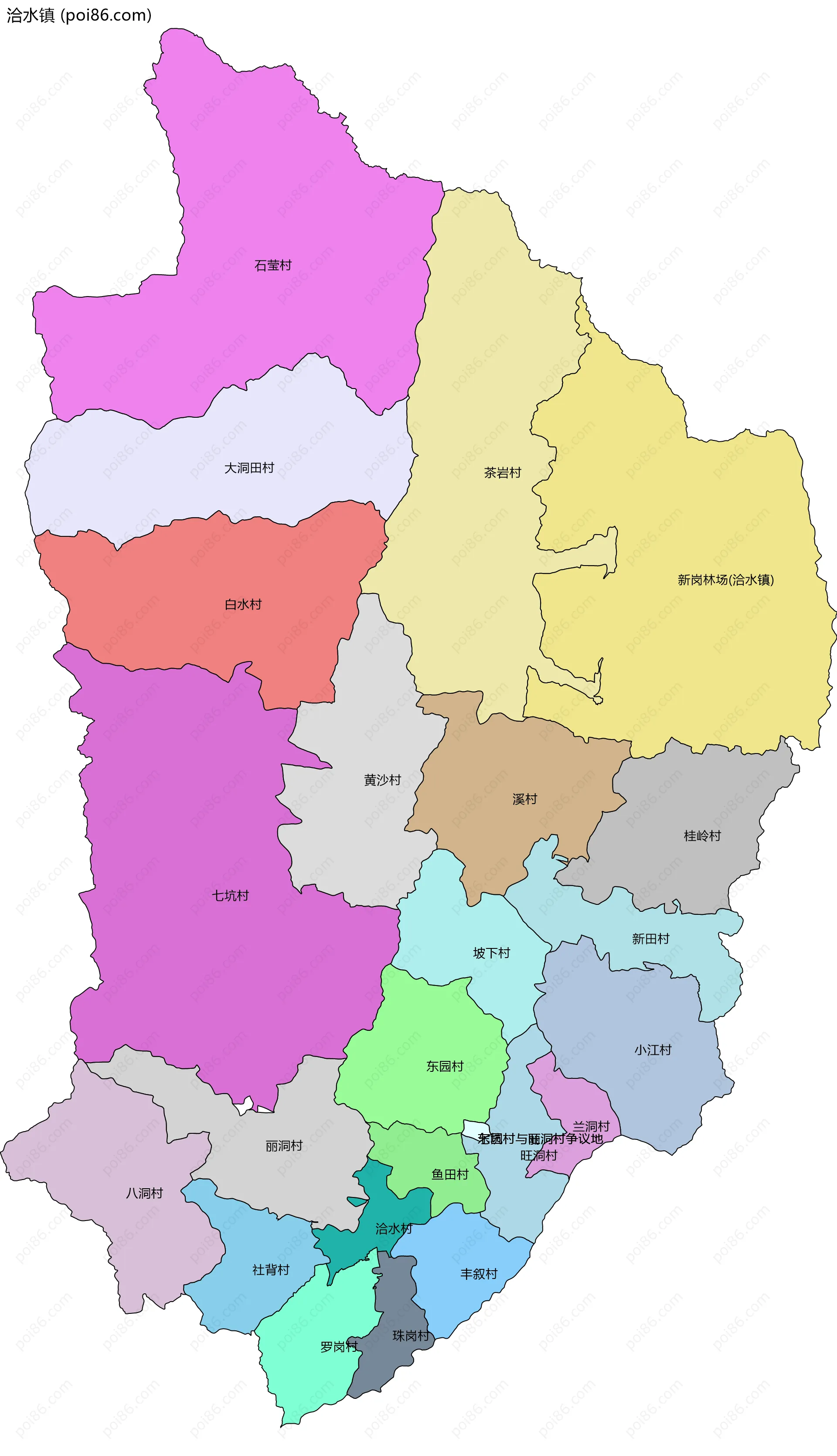 洽水镇边界地图(五级行政区划)