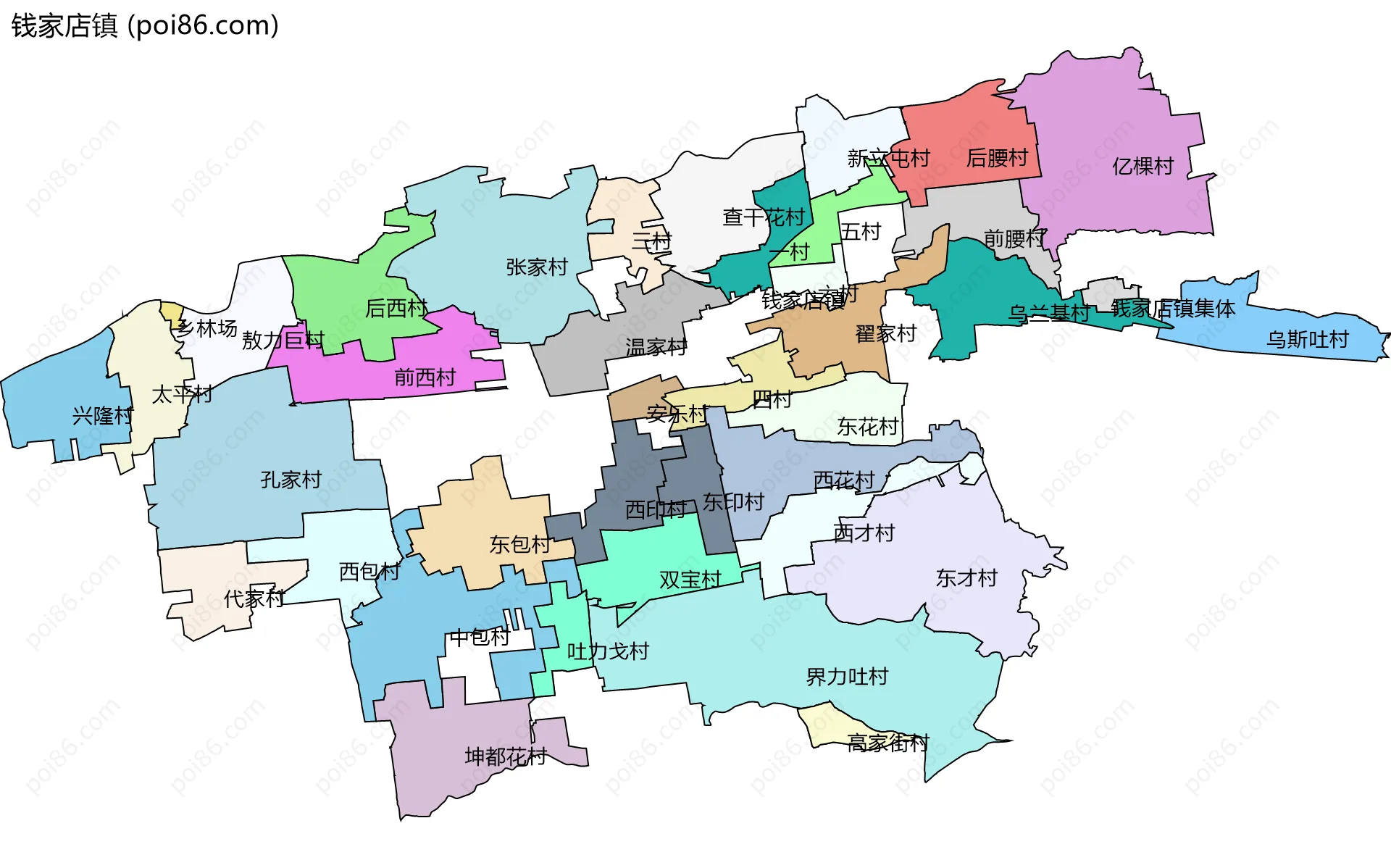钱家店镇边界地图(五级行政区划)