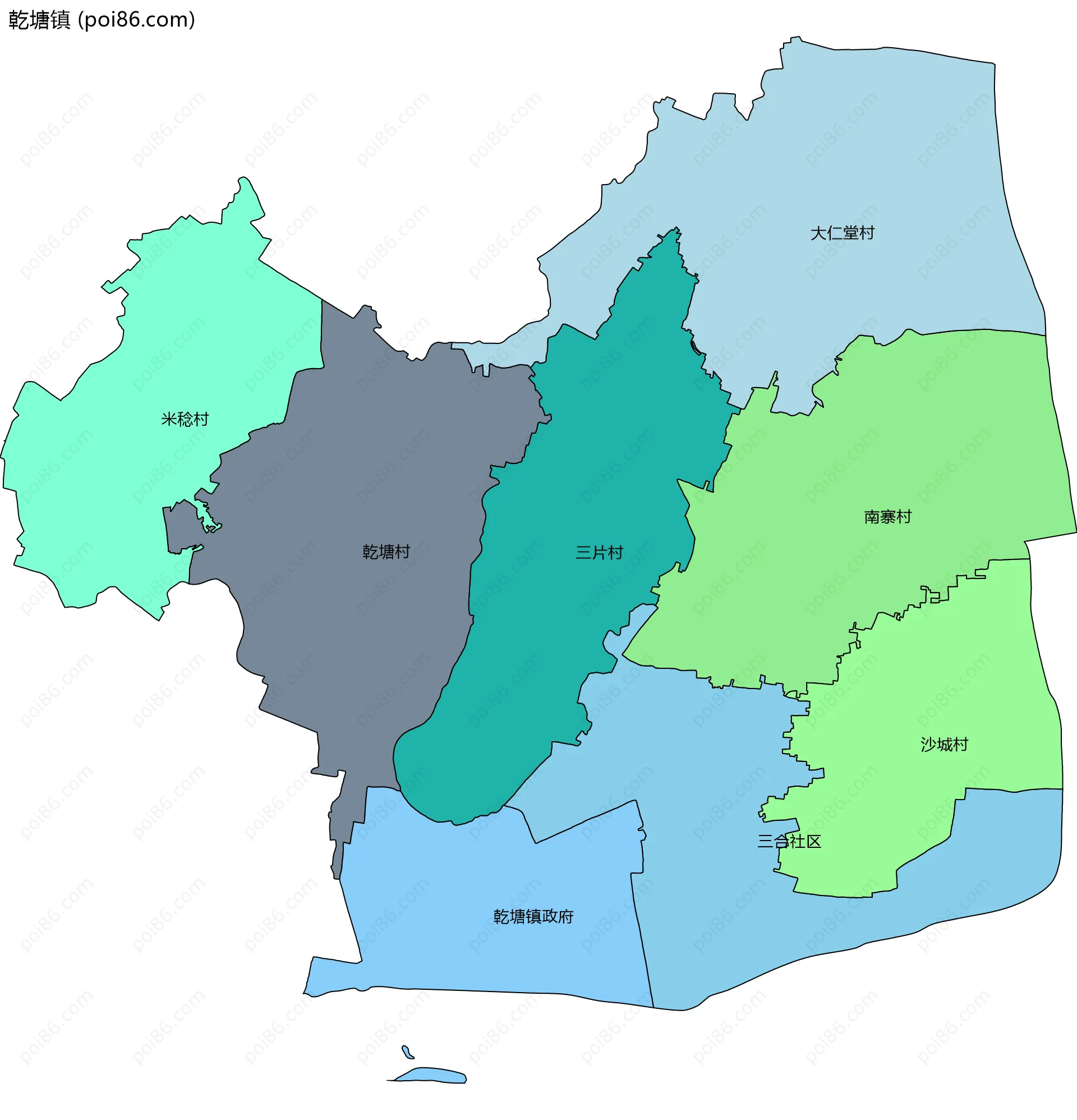 乾塘镇边界地图(五级行政区划)