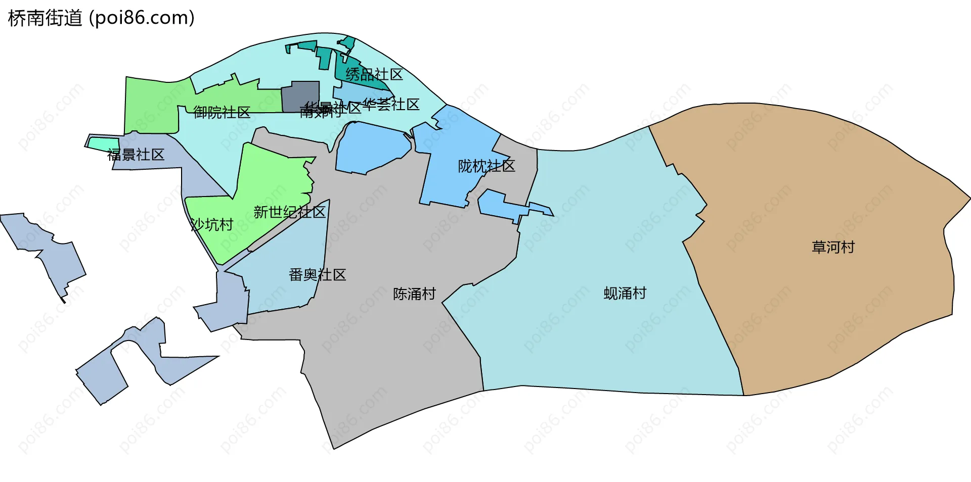 桥南街道边界地图(五级行政区划)