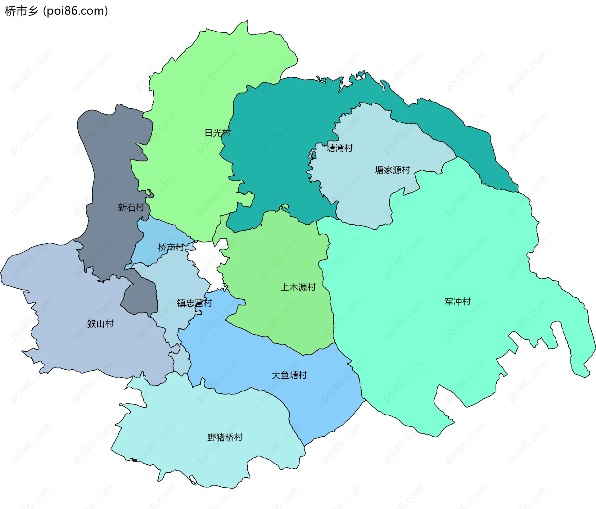 桥市乡边界地图(五级行政区划)