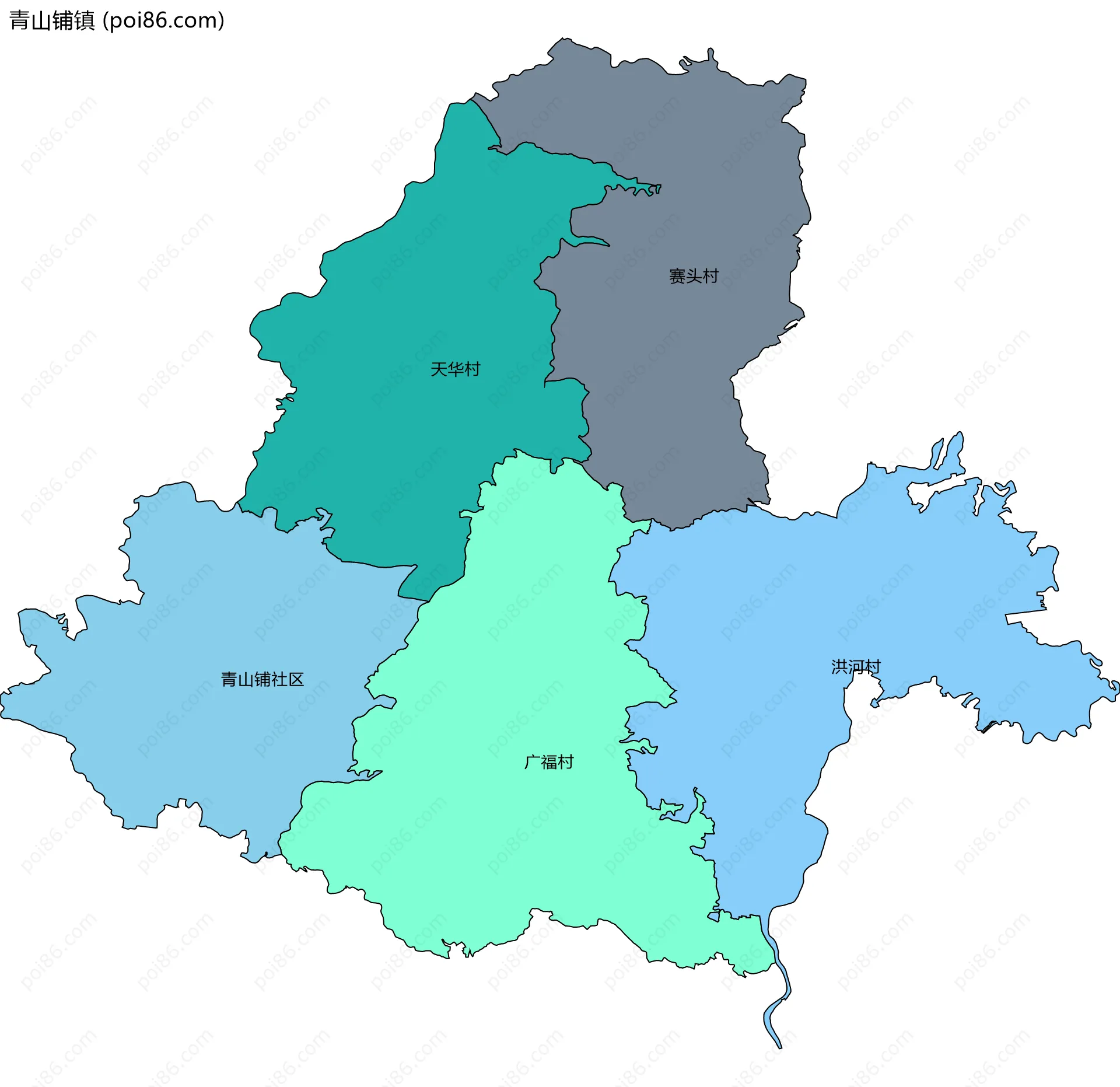 青山铺镇边界地图(五级行政区划)