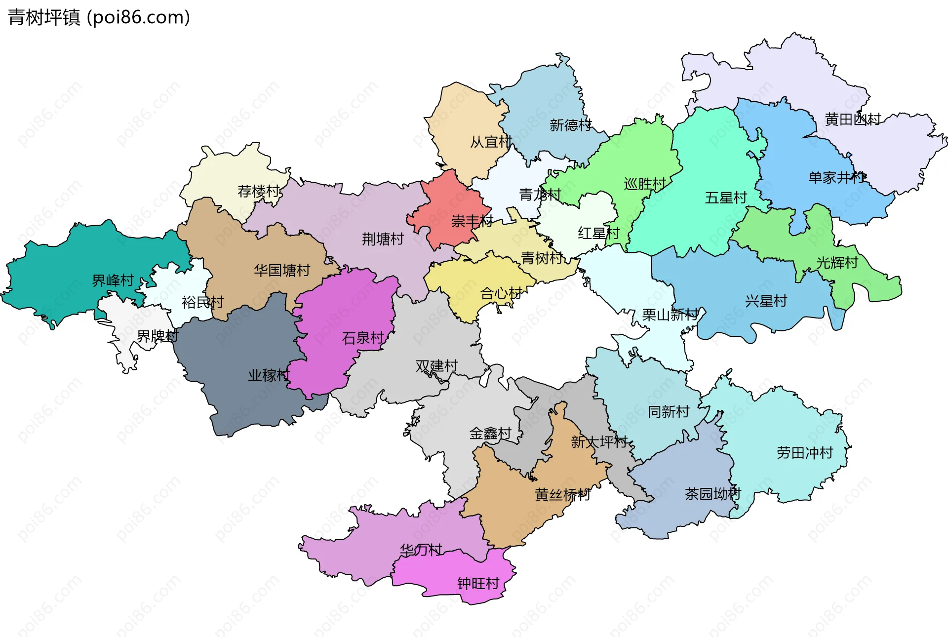 青树坪镇边界地图(五级行政区划)