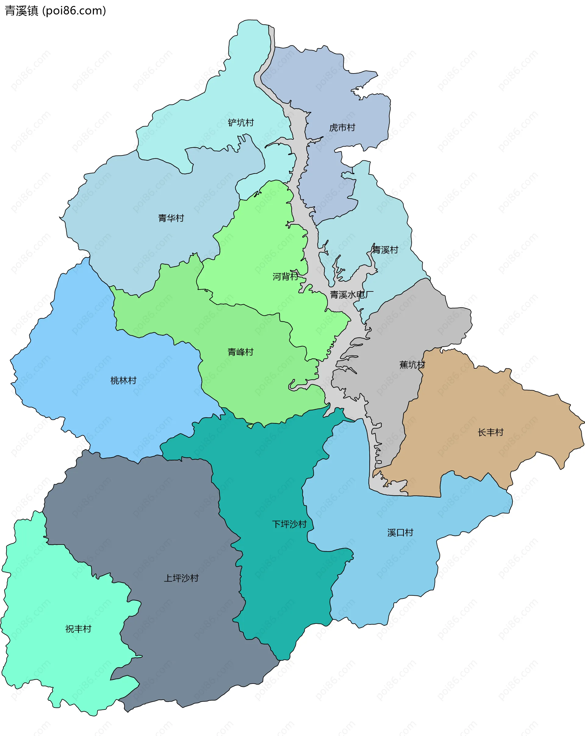 青溪镇边界地图(五级行政区划)