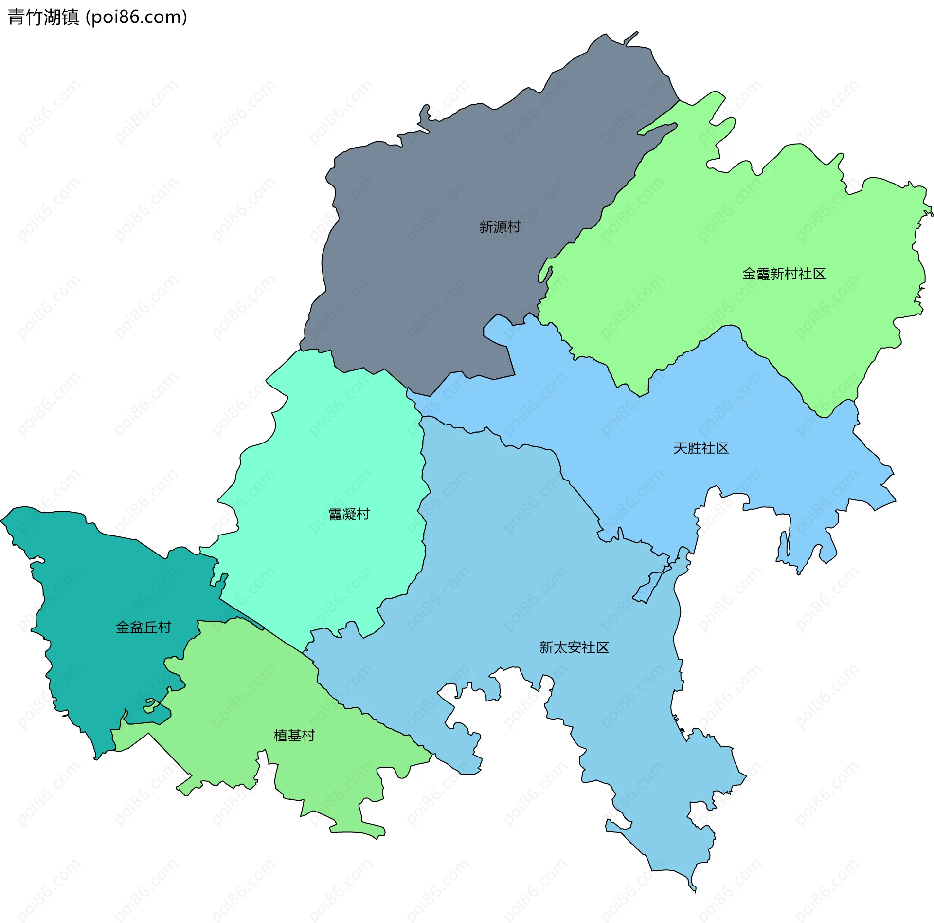 青竹湖镇边界地图(五级行政区划)