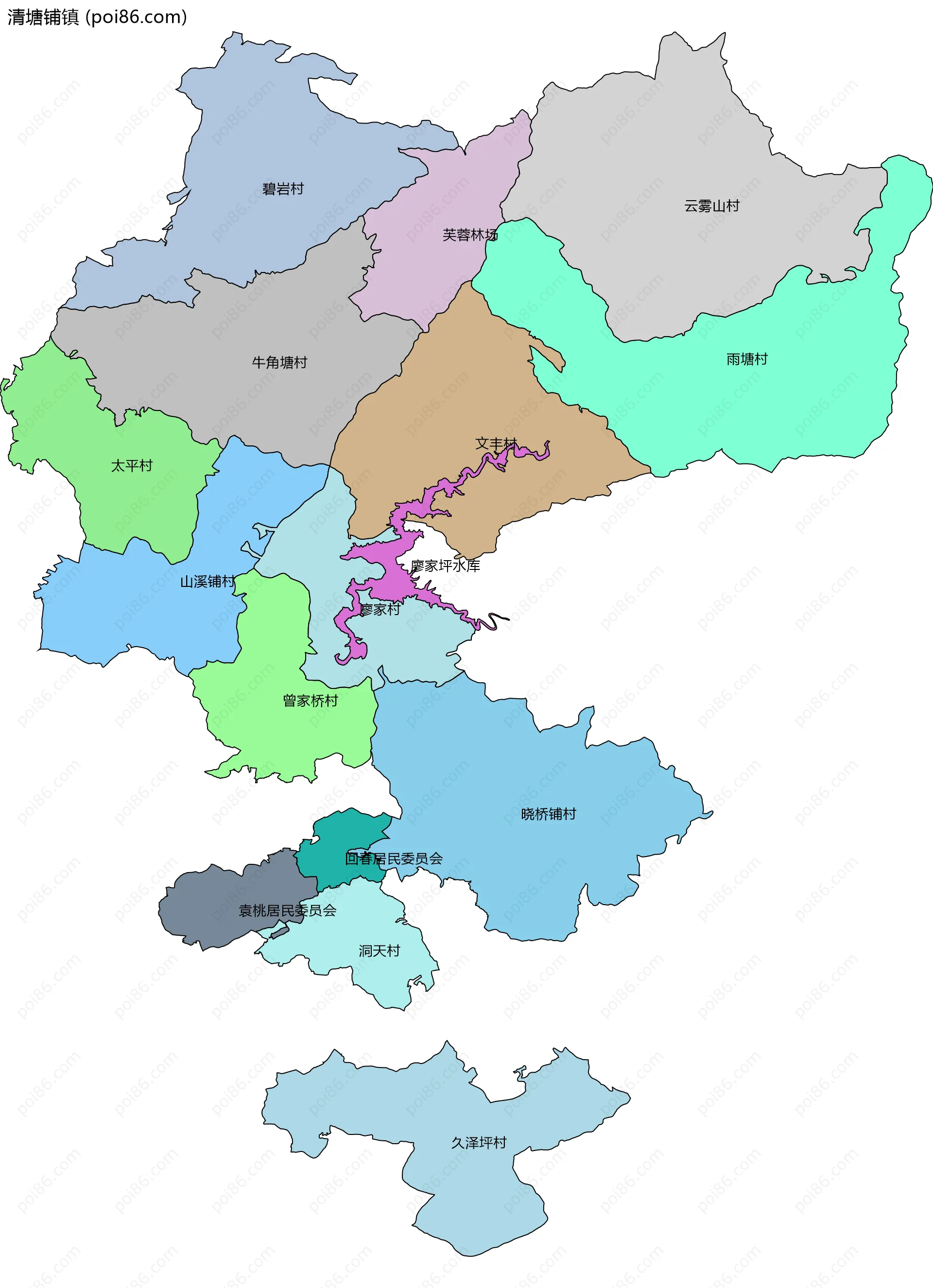 清塘铺镇边界地图(五级行政区划)