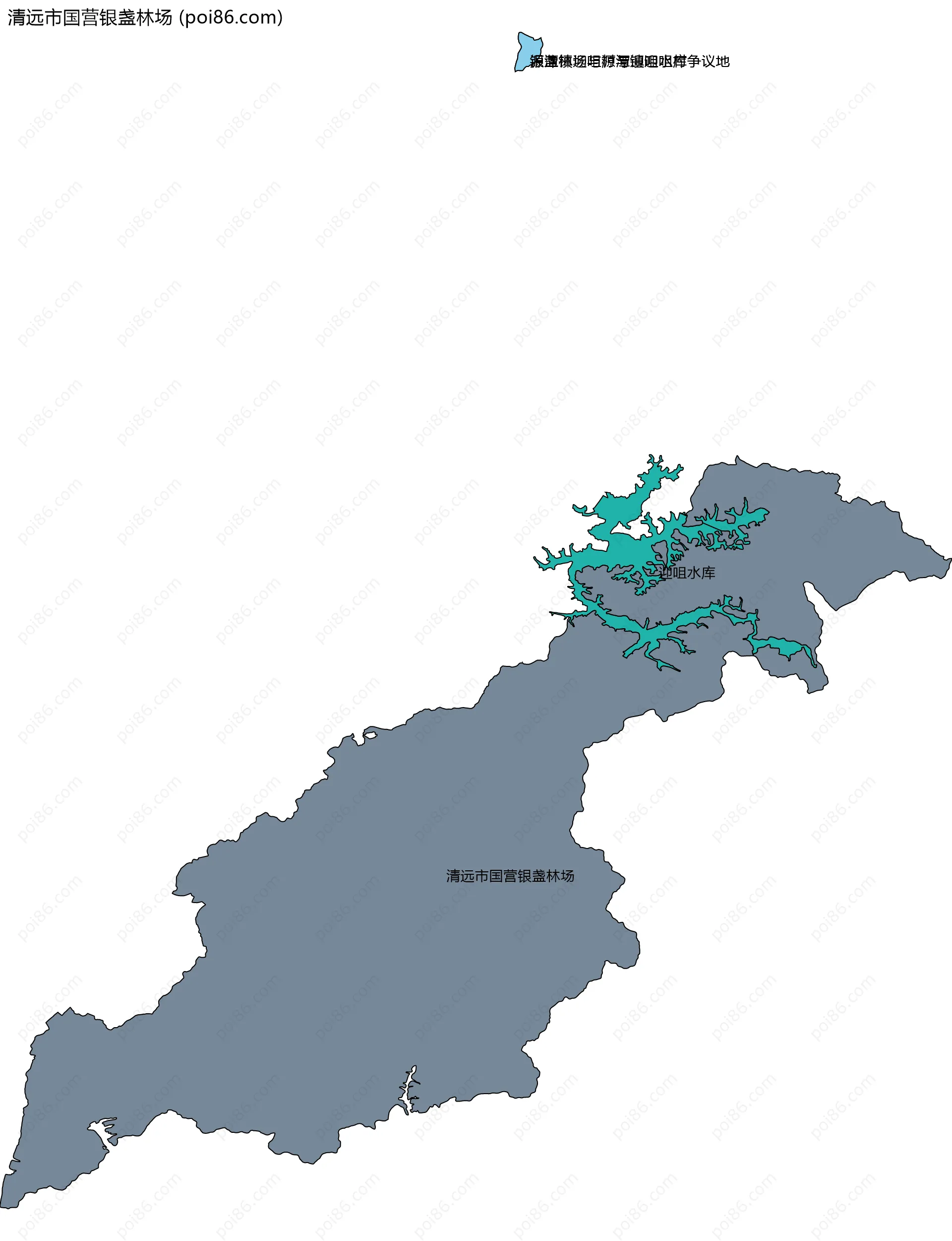 清远市国营银盏林场边界地图(五级行政区划)