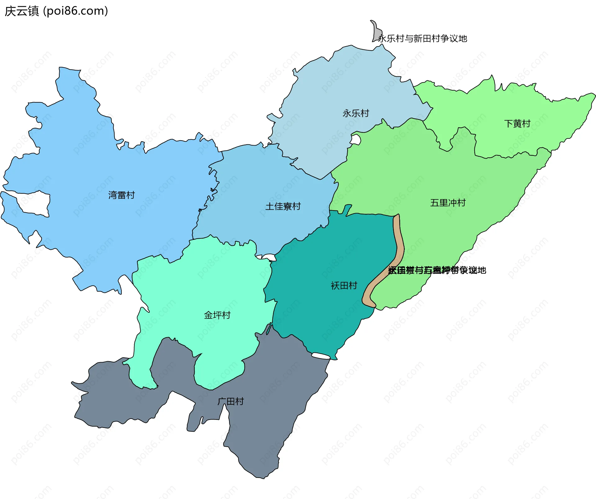 庆云镇边界地图(五级行政区划)