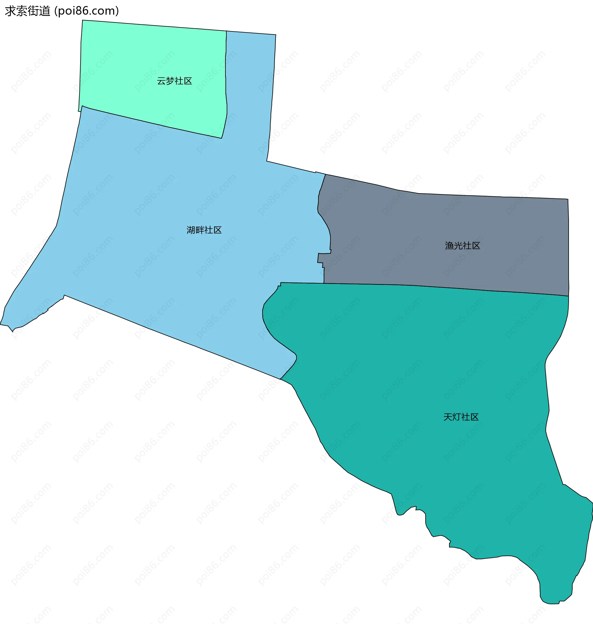 求索街道边界地图(五级行政区划)