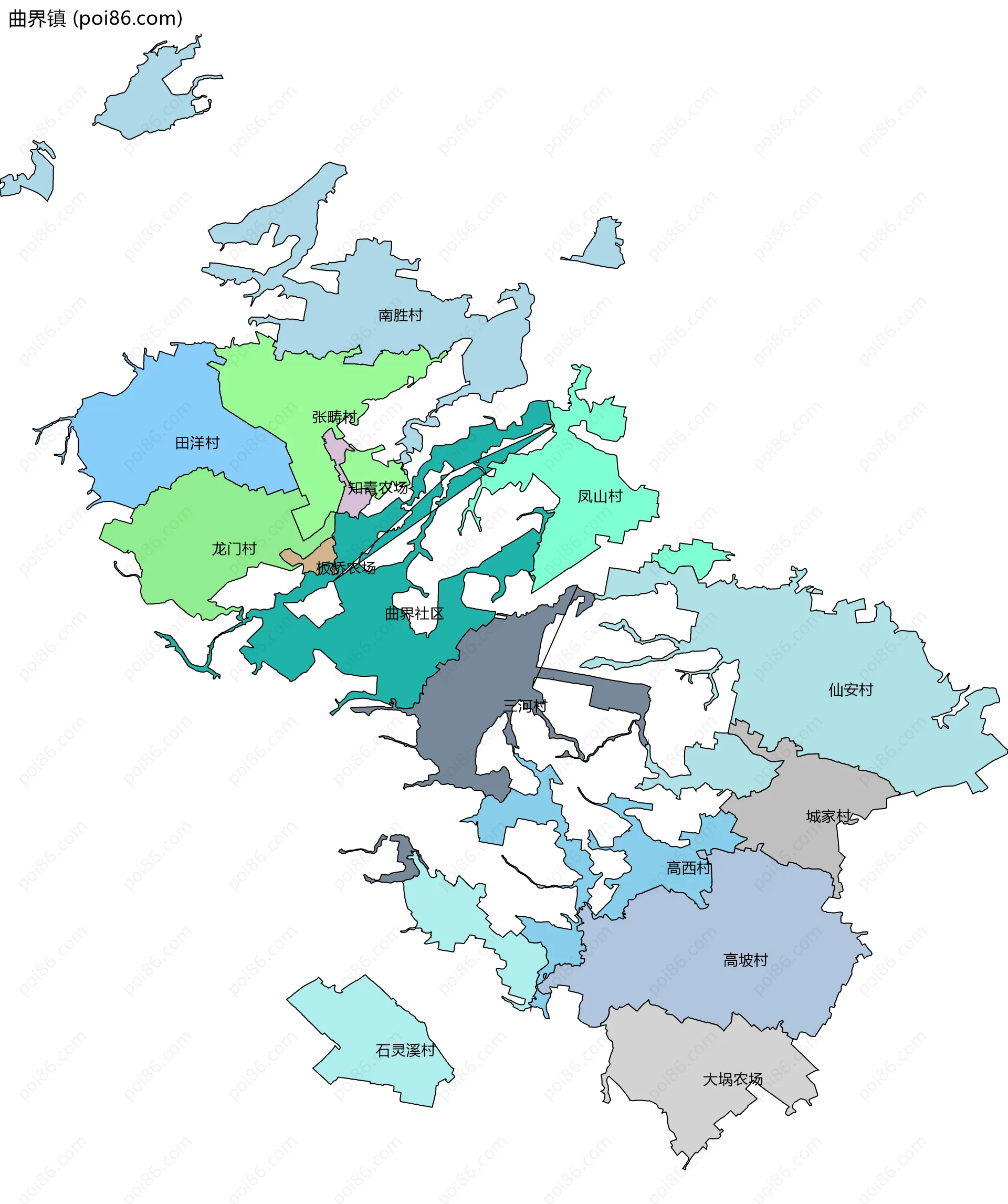 曲界镇边界地图(五级行政区划)