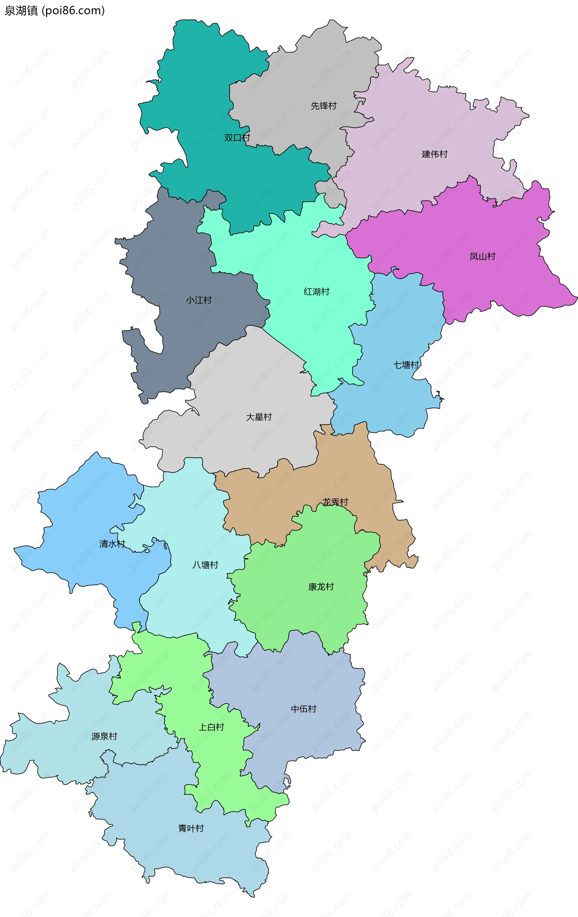 泉湖镇边界地图(五级行政区划)