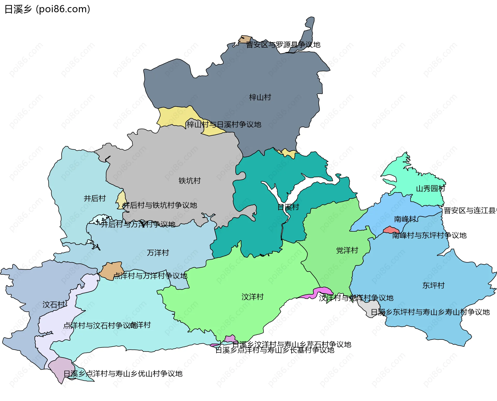 日溪乡边界地图(五级行政区划)
