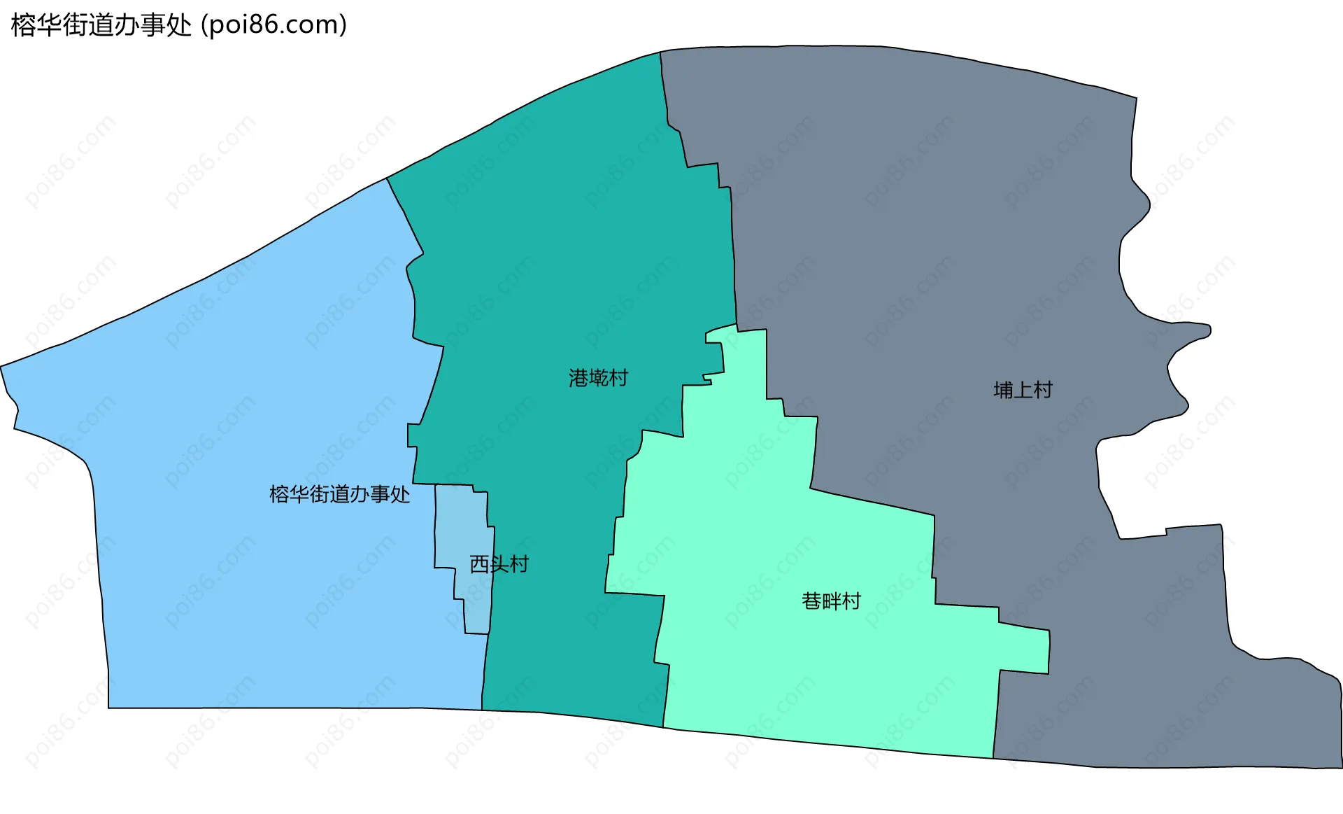 榕华街道办事处边界地图(五级行政区划)