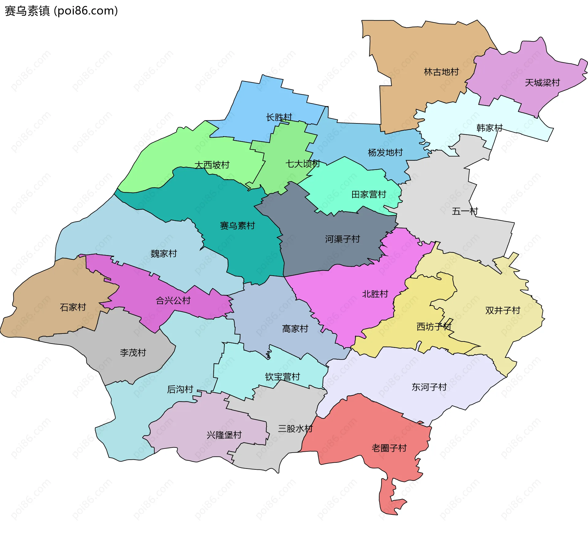 赛乌素镇边界地图(五级行政区划)