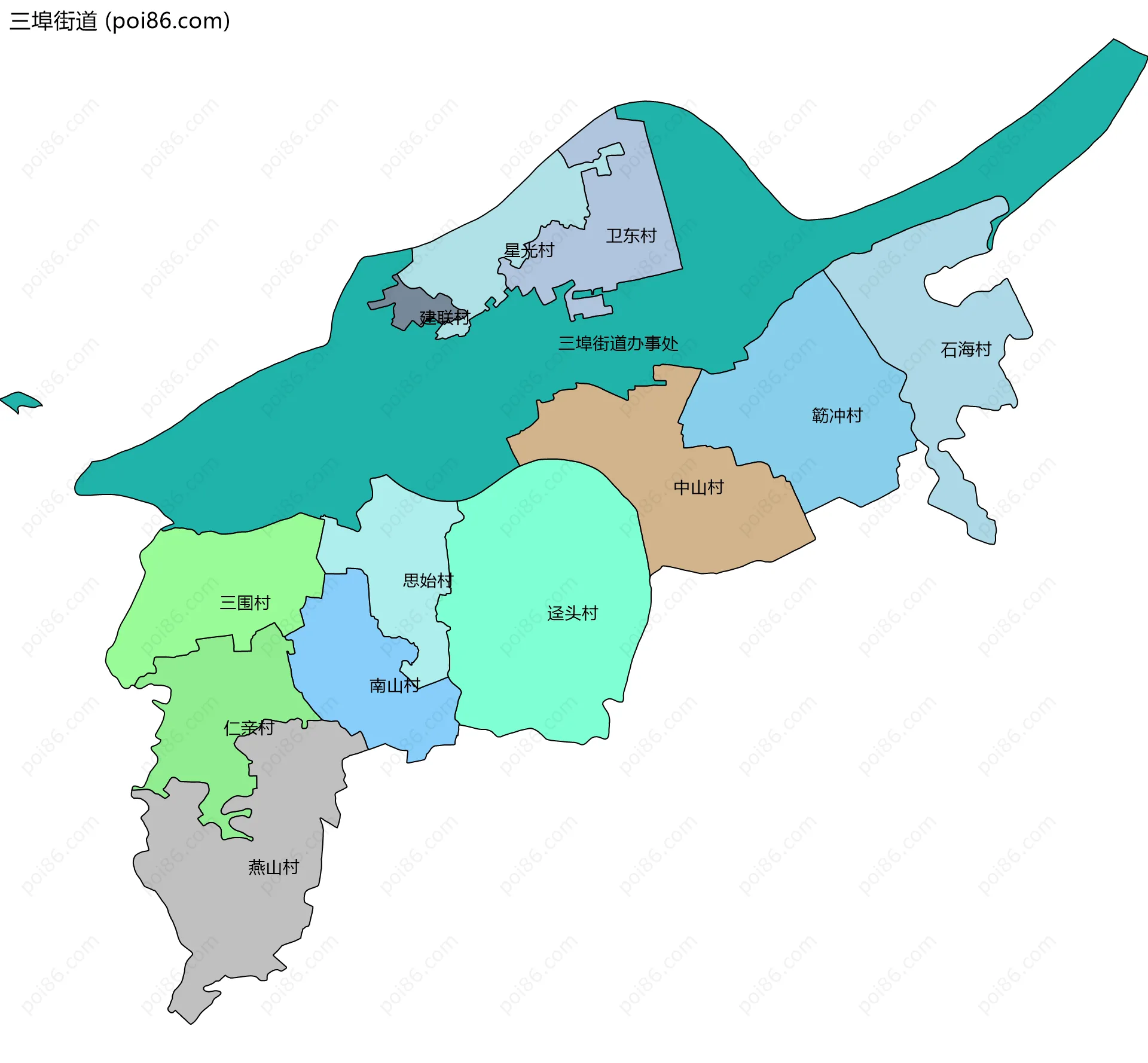 三埠街道边界地图(五级行政区划)