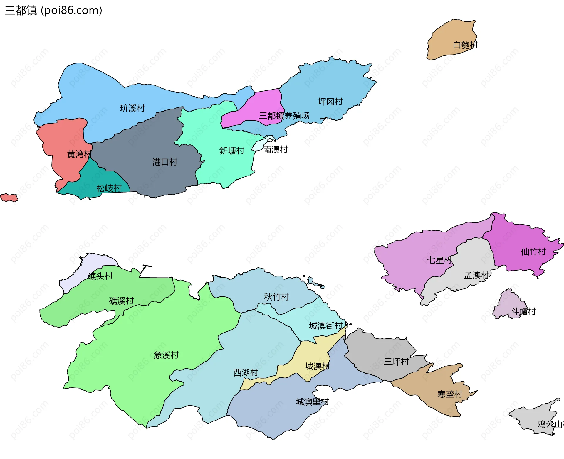 三都镇边界地图(五级行政区划)