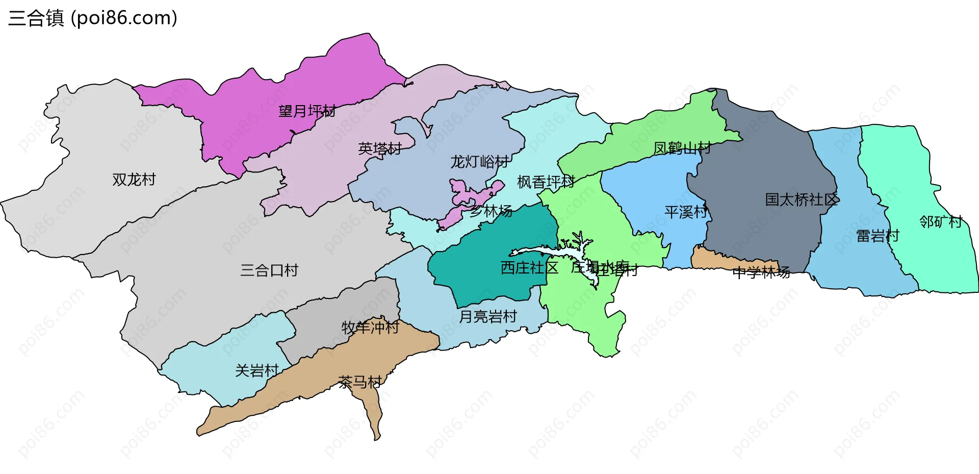 三合镇边界地图(五级行政区划)