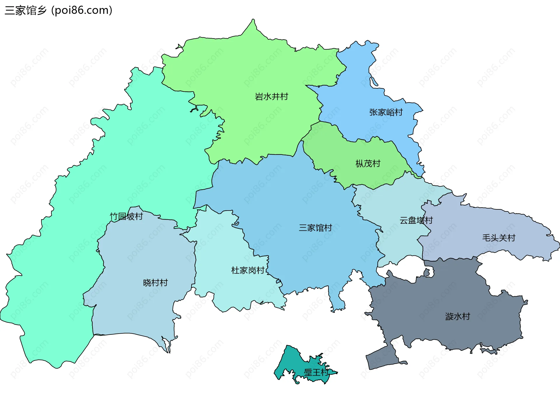 三家馆乡边界地图(五级行政区划)