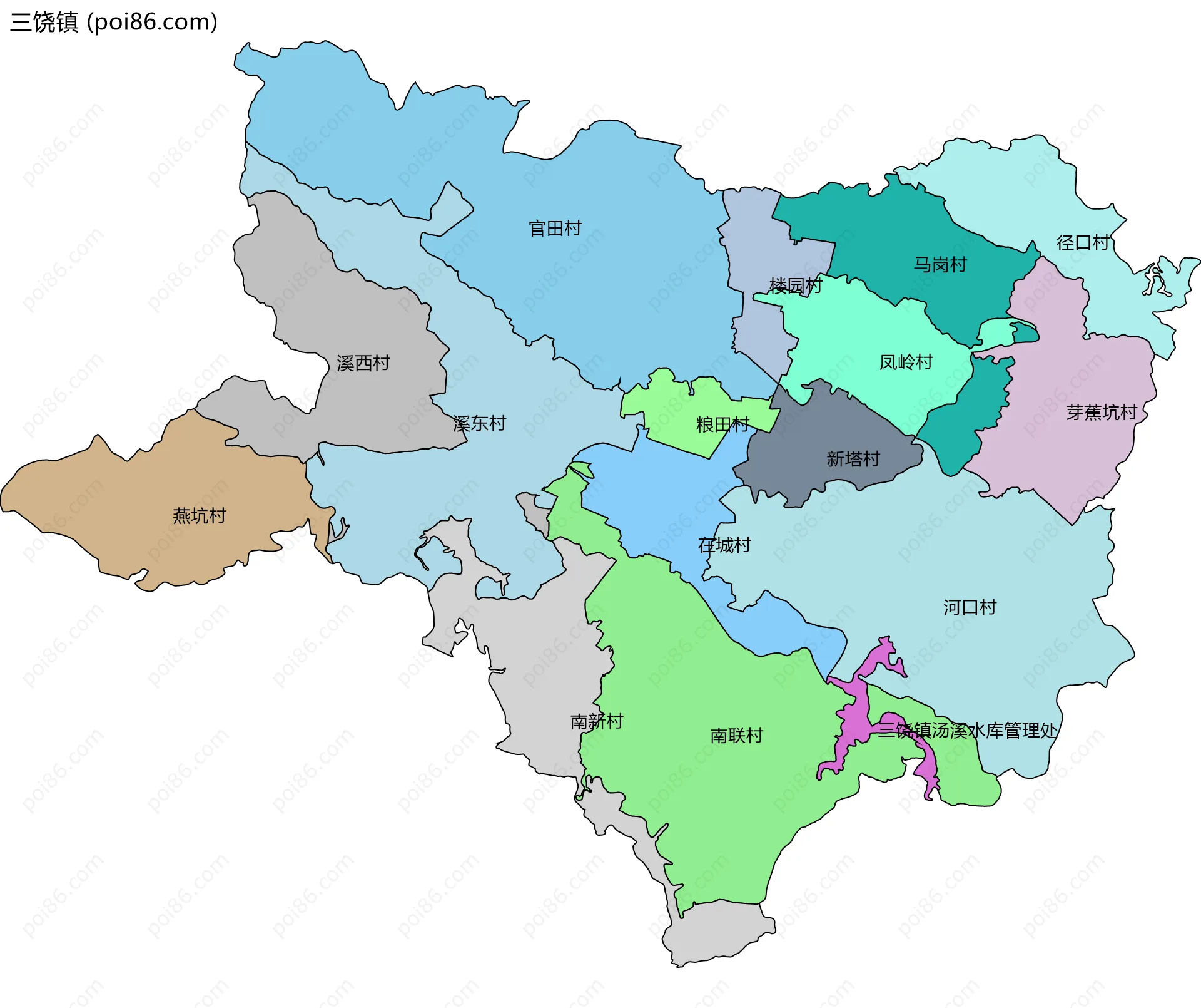 三饶镇边界地图(五级行政区划)