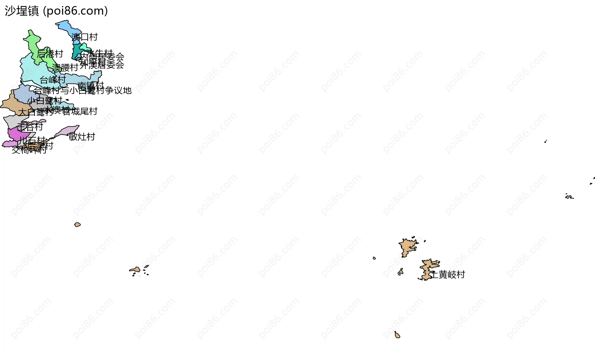 沙埕镇边界地图(五级行政区划)