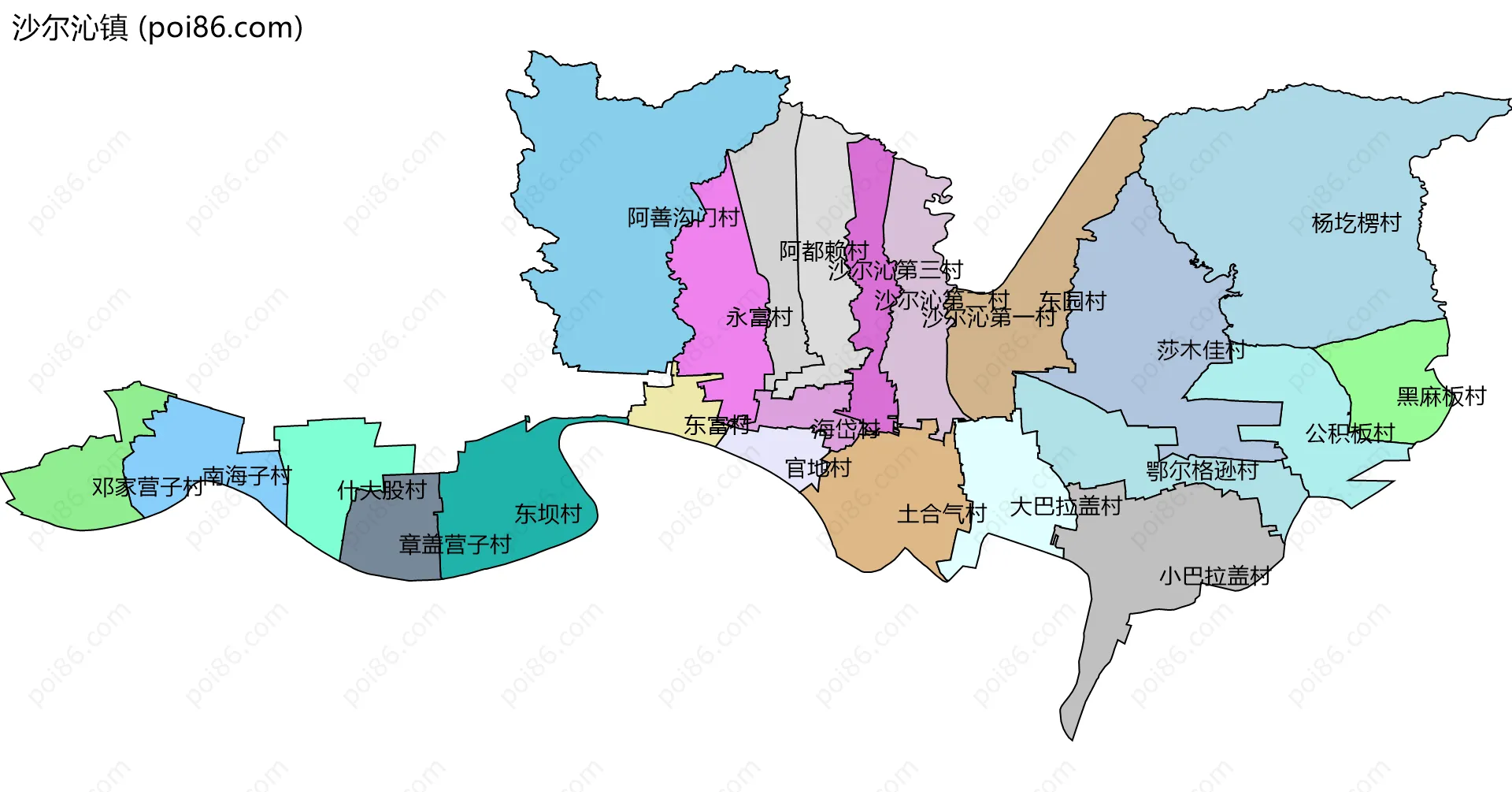 沙尔沁镇边界地图(五级行政区划)