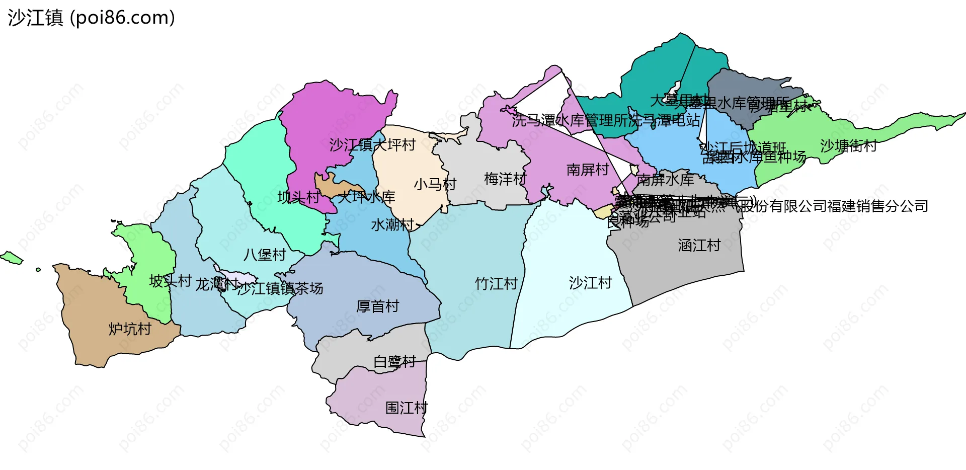 沙江镇边界地图(五级行政区划)