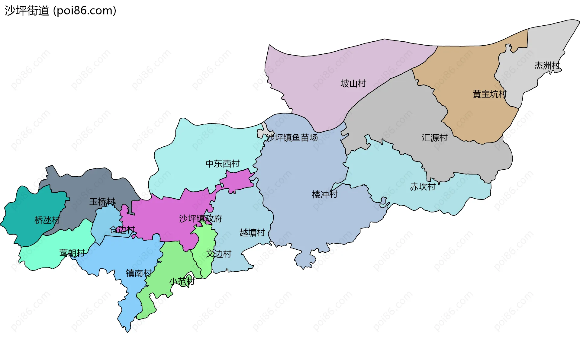 沙坪街道边界地图(五级行政区划)