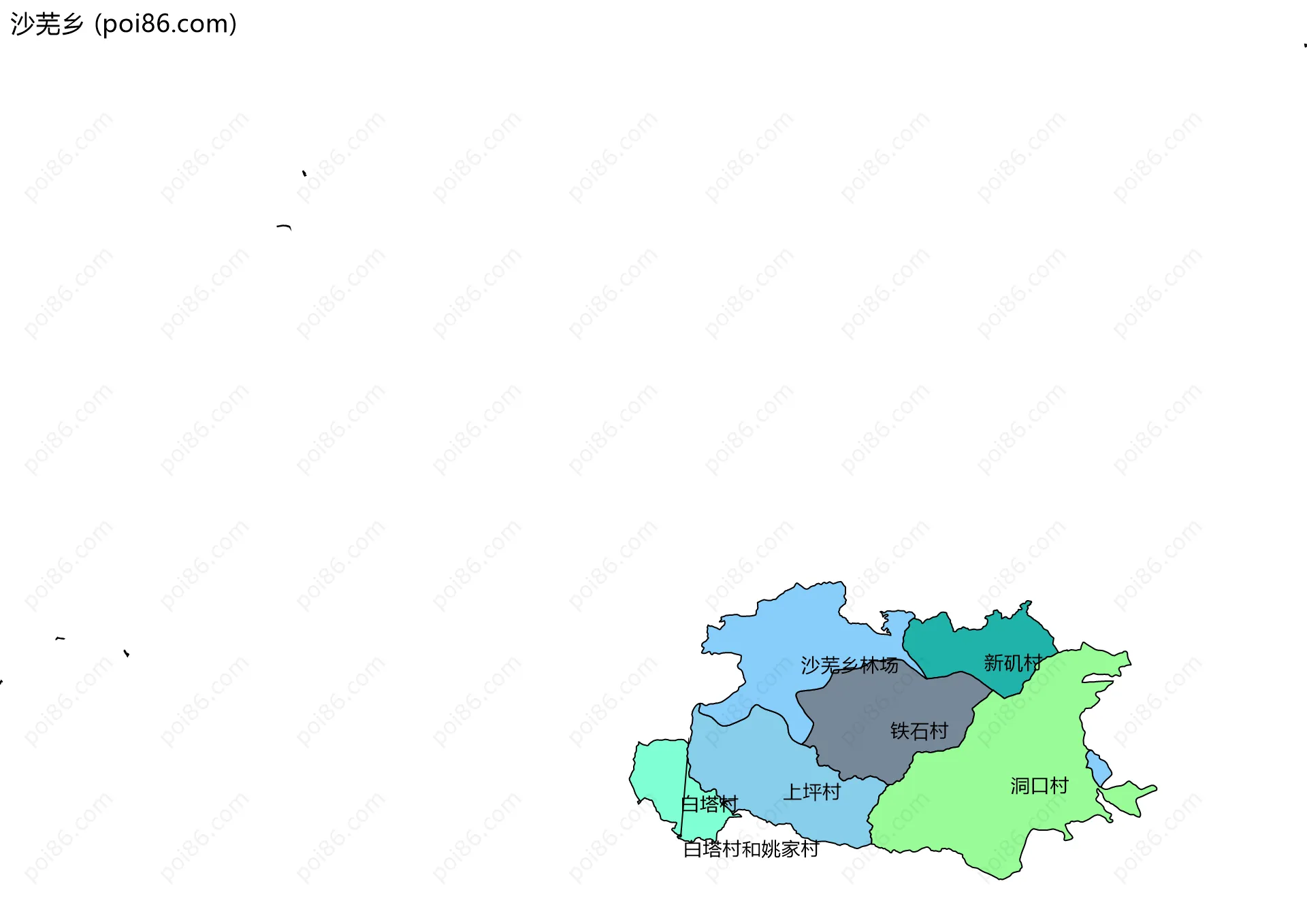 沙芜乡边界地图(五级行政区划)