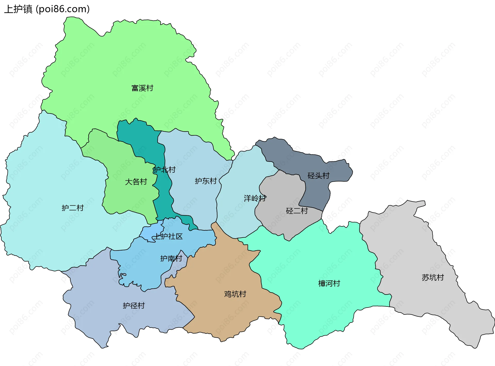 上护镇边界地图(五级行政区划)