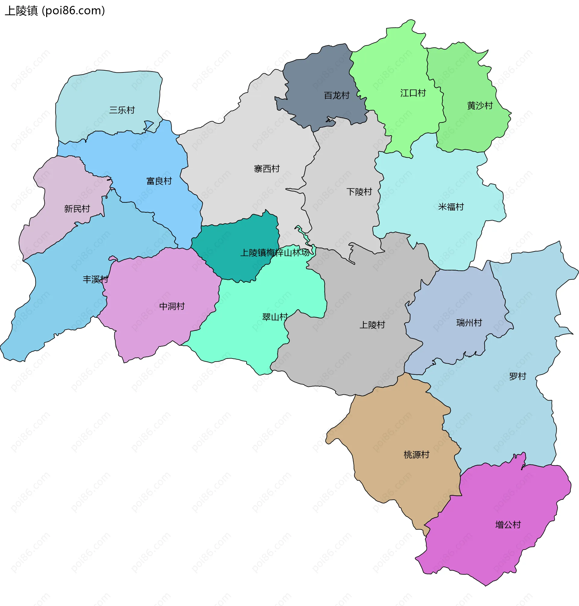 上陵镇边界地图(五级行政区划)